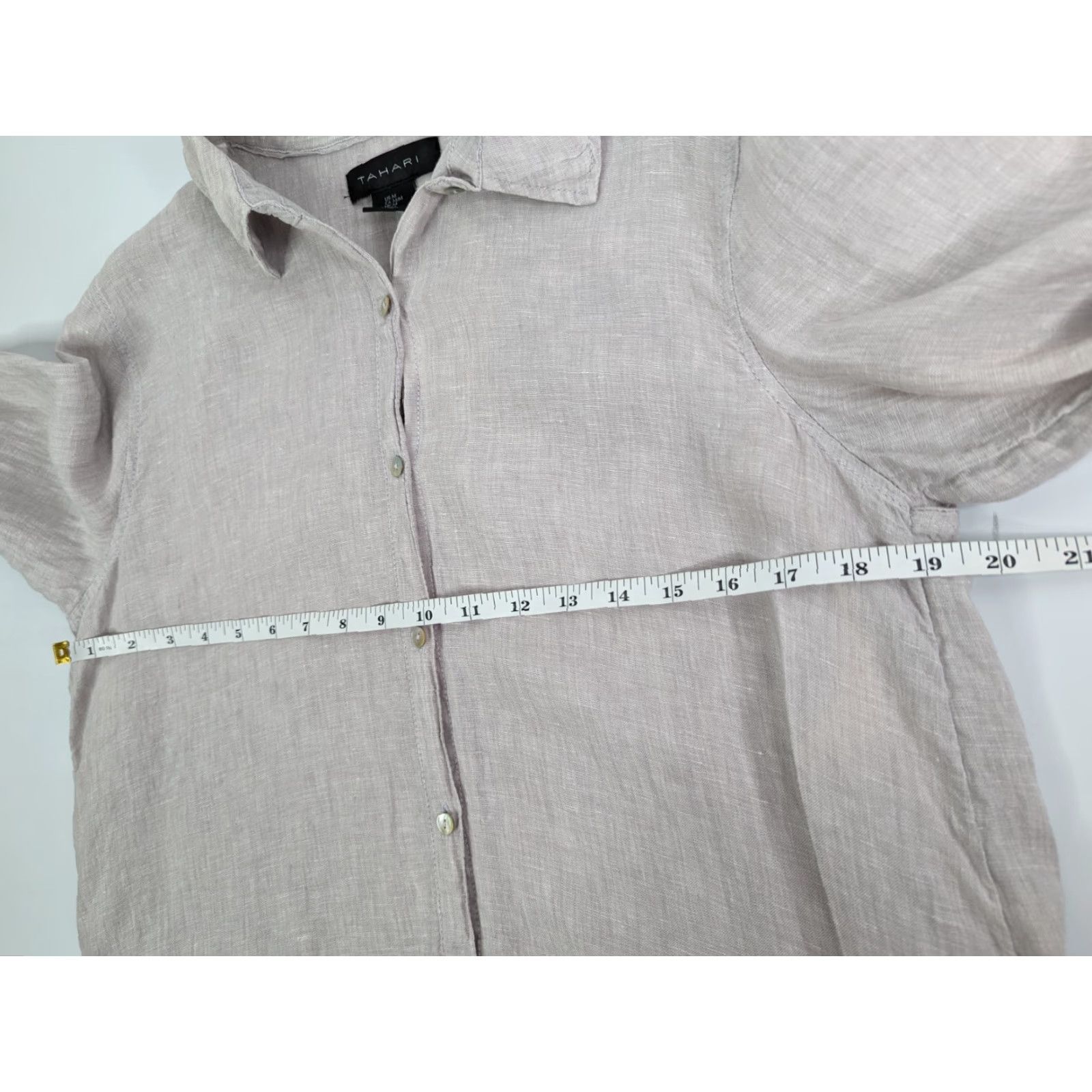 Vintage Tahari Linen Taupe Longline Roll Tab Long Sleeve Top Tunic M Women Button-Up Shirt Size M / US 6-8 / IT 42-44 - 7 Thumbnail