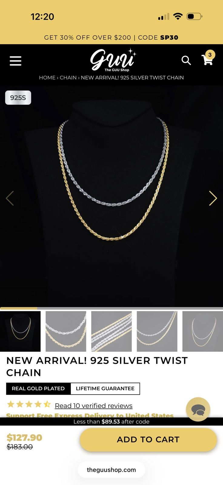 Other 925S Silver Twist Chain 'White Gold' Size ONE SIZE - 5 Thumbnail