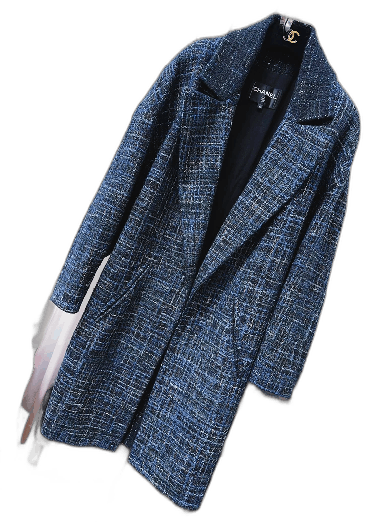 Chanel Chanel 22S Blue Tweed Check Mid-Length Coat Size M / US 6-8 / IT 42-44 - 1 Thumbnail