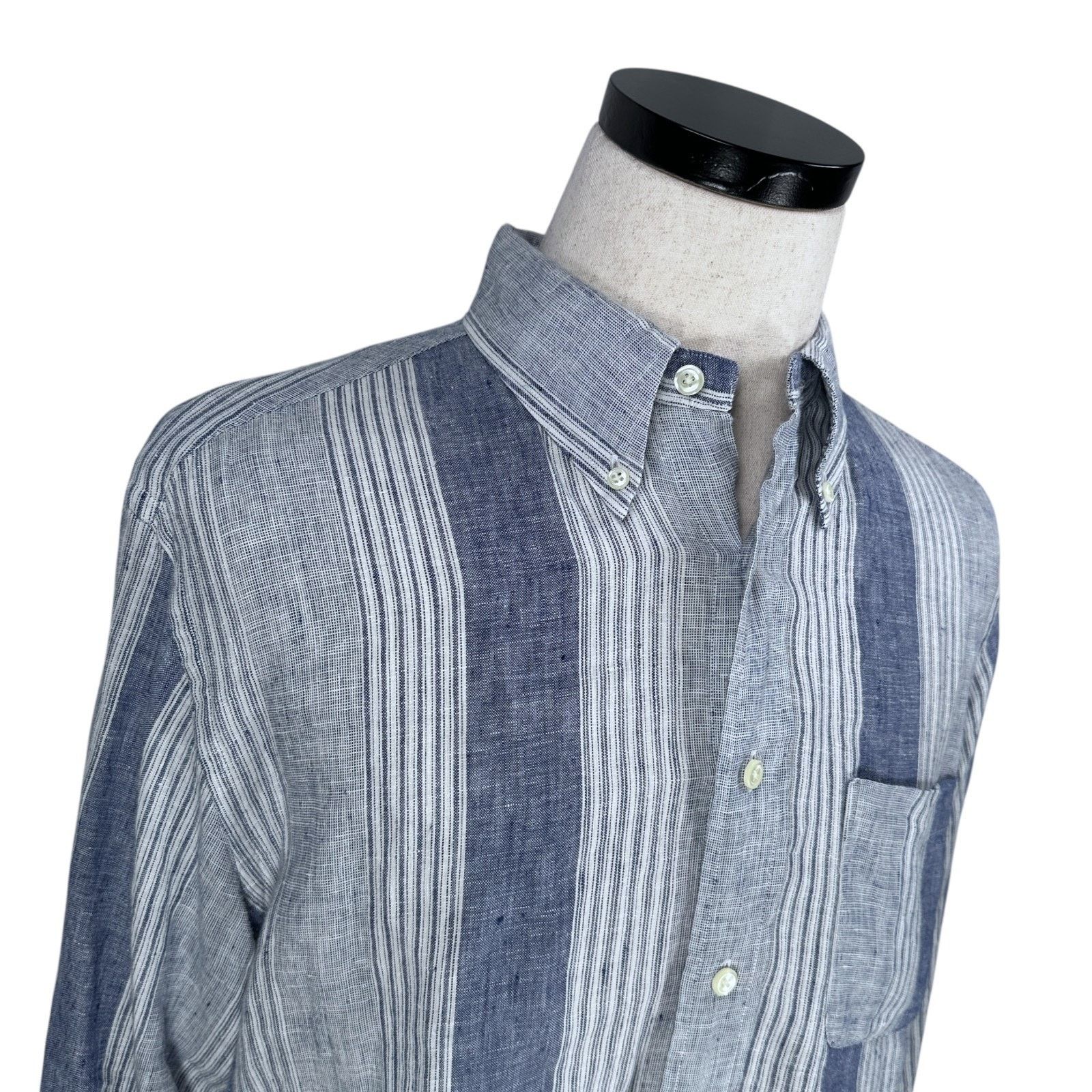 Brooks Brothers Brooks Brothers Linen Shirt Mens Large Blue Stripe Button Size US L / EU 52-54 / 3 - 2 Thumbnail