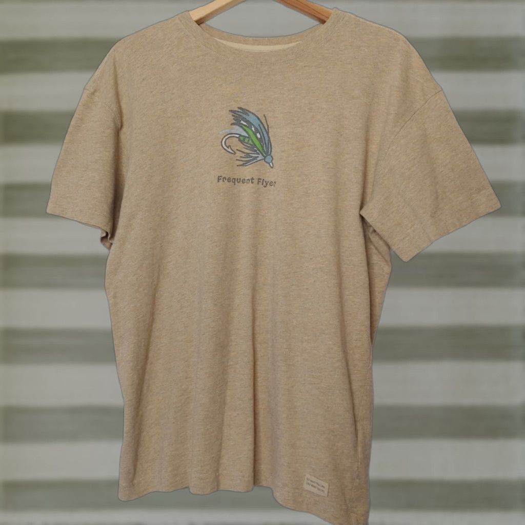 Life is Good Life is Good Shirt Fly Fishing Shirt Frequent Flyer Tying Hook Tan Top Outdoor Mens Medium Brown Heather Graphic Print T-Shirt Fishing Size US S / EU 44-46 / 1 - 1 Thumbnail