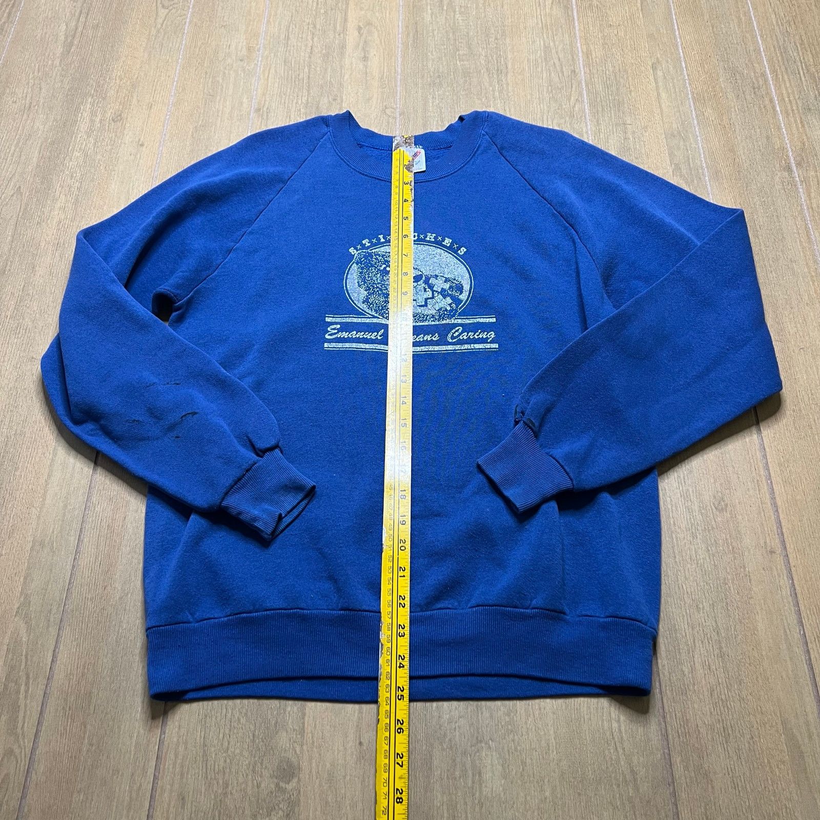 Jerzees Vintage 90s blue crewneck Sweater Sz L Emanuel Means Caring" Size US L / EU 52-54 / 3 - 5 Thumbnail