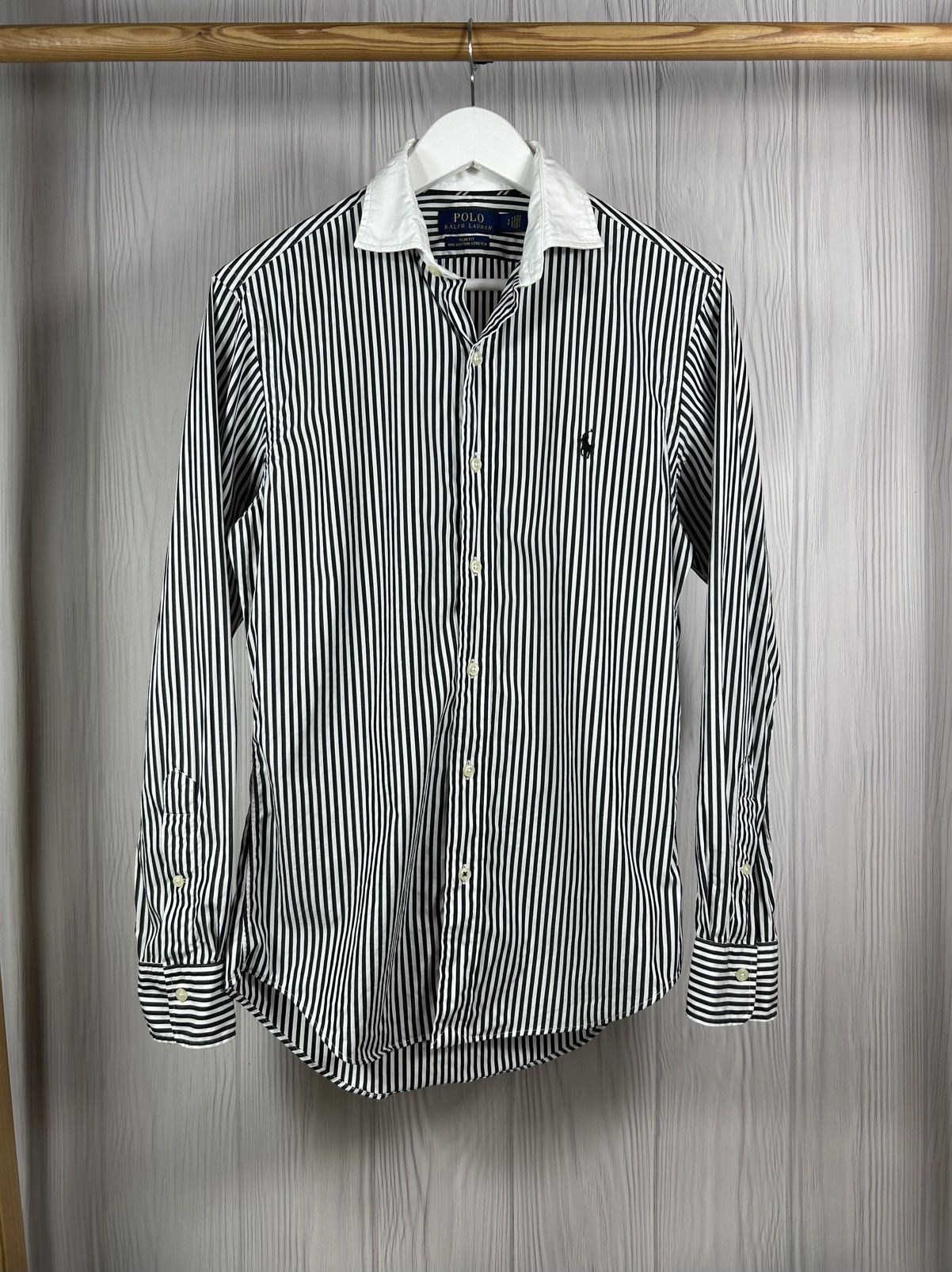 Polo Ralph Lauren Polo Ralph Lauren Black/White Slim Fit Cotton Stretch Shirt Size US S / EU 44-46 / 1 - 1 Thumbnail