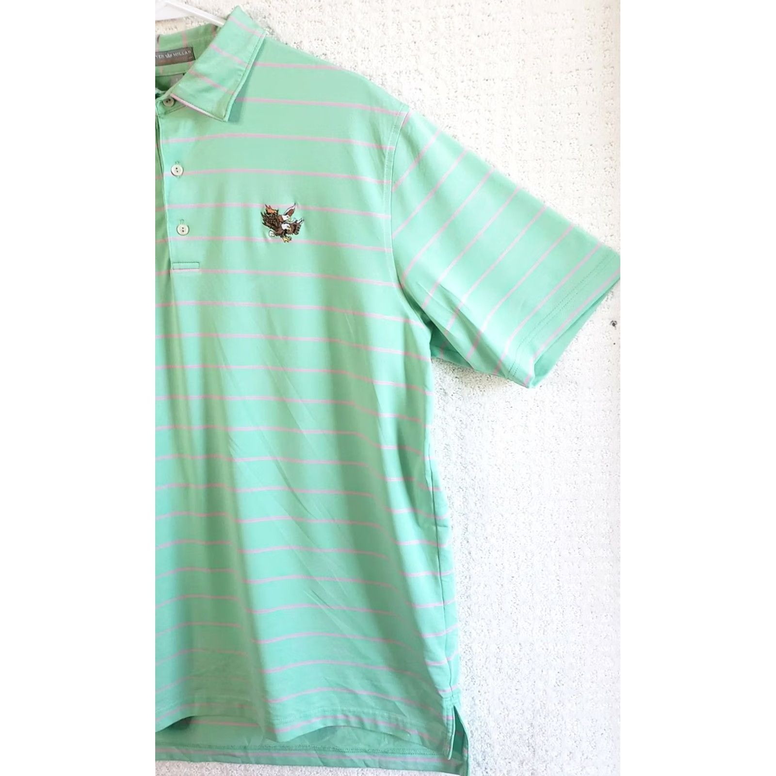 Peter Millar Peter Millar Summer Comfort Golf Polo Shirt Green Pink Stripe Stretch Mens Large Size US L / EU 52-54 / 3 - 3 Thumbnail