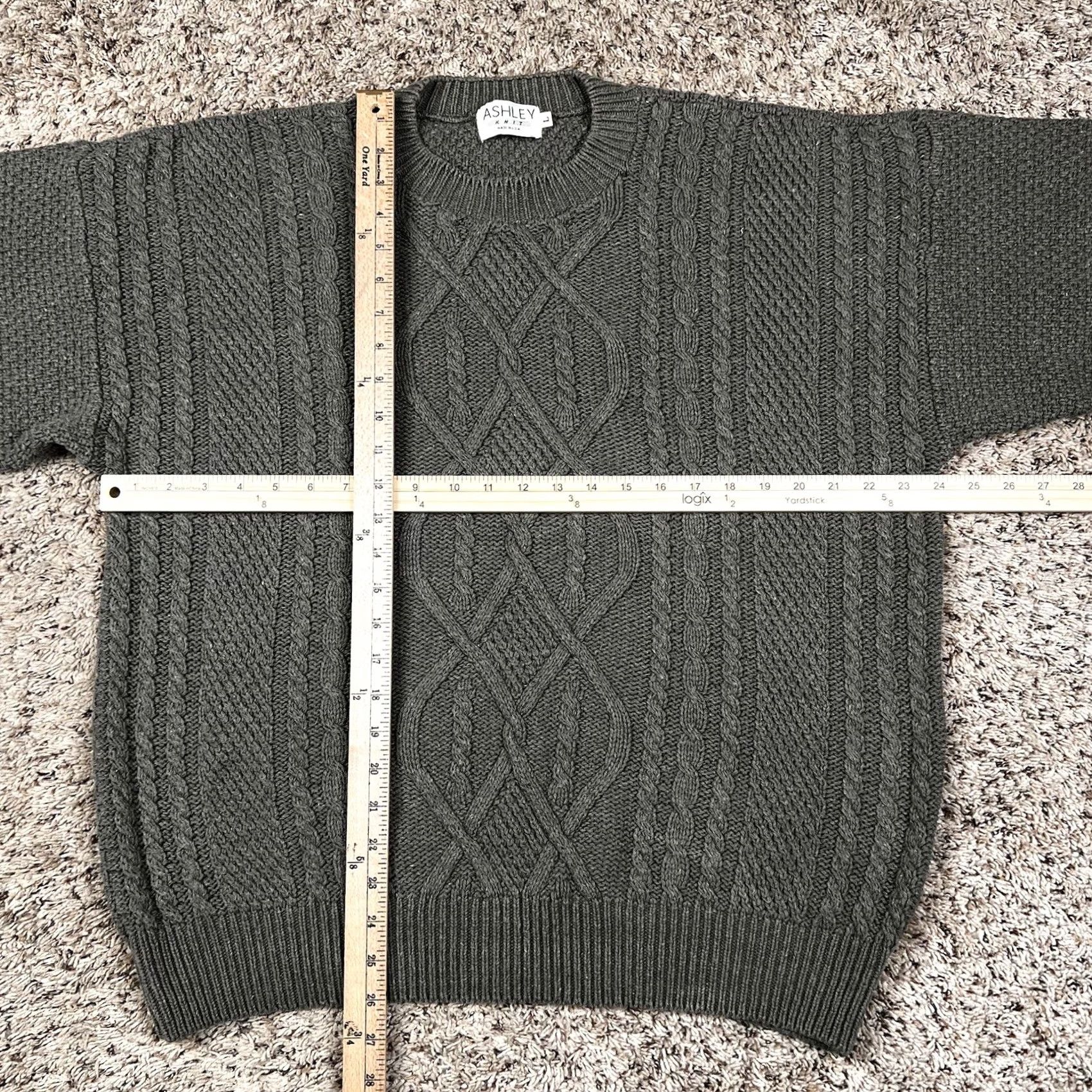 Vintage VINTAGE Ashley Cable Knit Sweater Large Green 90s Womens Pullover Crew Neck Long Sleeve Heavyweight Cotton Acrylic Knit Style Fall Winter Womens Size L / US 10 / IT 46 - 6 Thumbnail