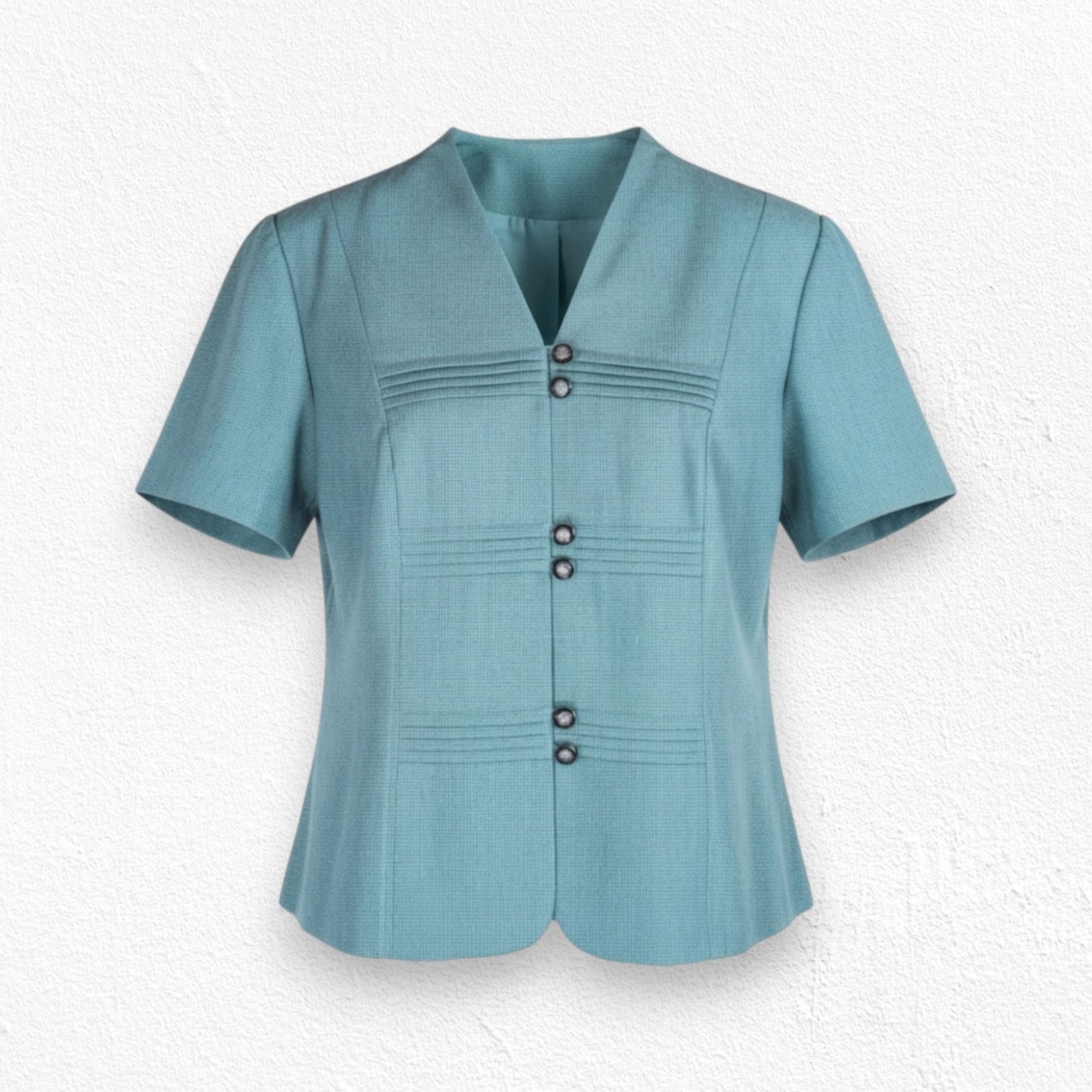 Vintage 1950s Teal Black Houndstooth Fitted Blouse Jacket Size Large Size L / US 10 / IT 46 - 1 Thumbnail