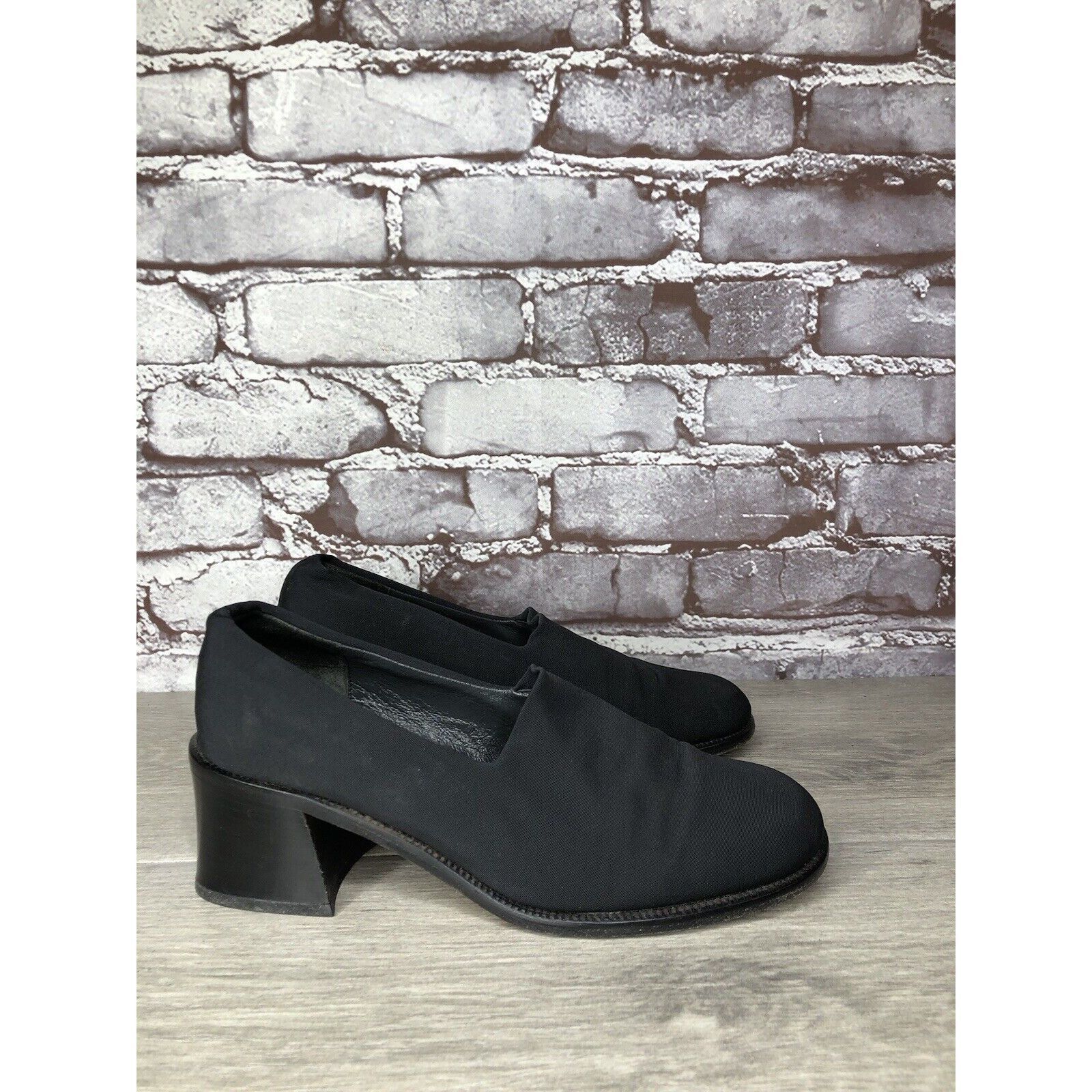 Other Nickels VTG Black Fabric Stretchy Loafers Pump Block Heels W Size US 6 / IT 36 - 15 Thumbnail