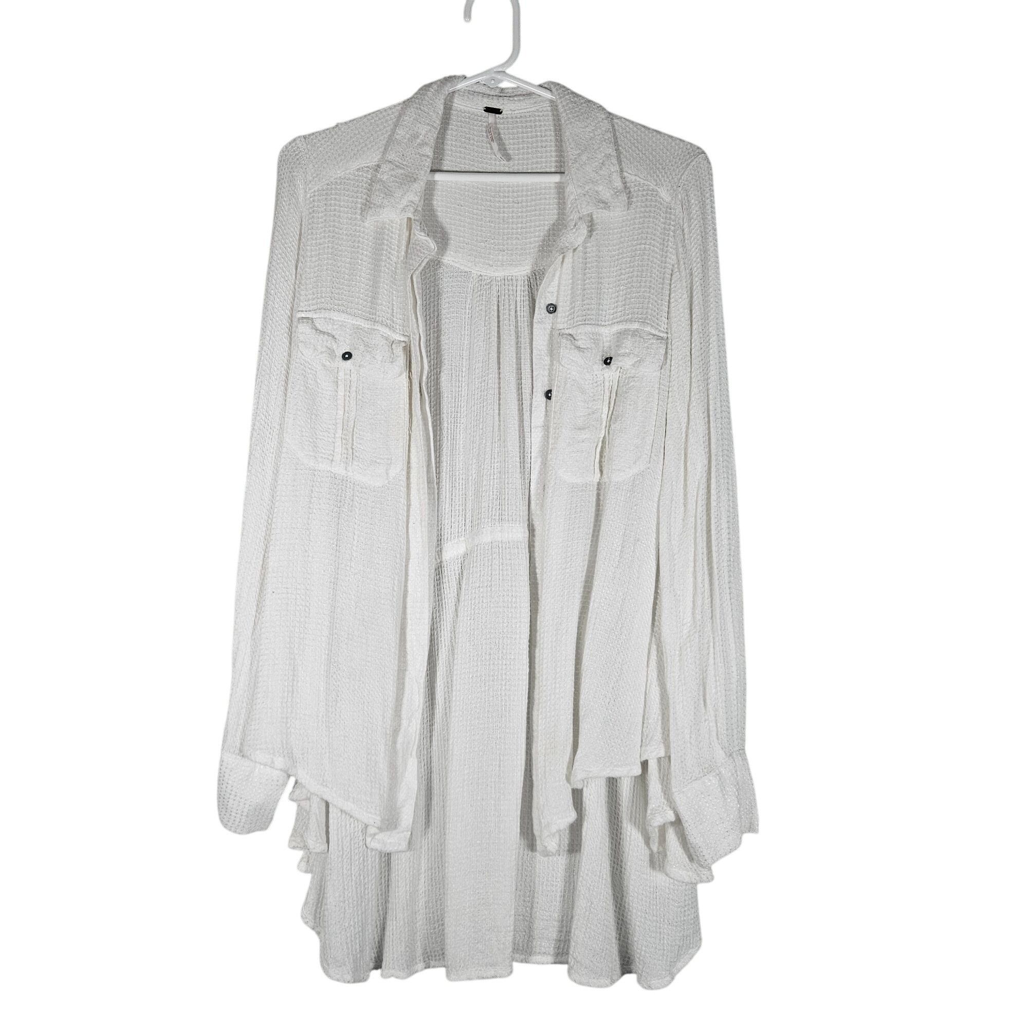Free People Free People Woman White Waffle Knit Top Size Small Boho Laye Size S / US 4 / IT 40 - 2 Thumbnail