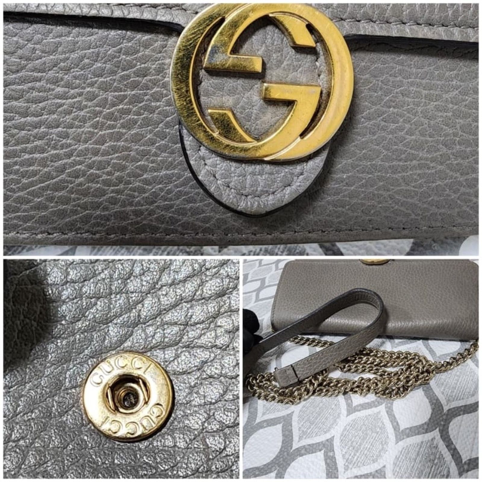 Gucci GUCCI Leather Interlocking G Dollar Flap Walet On Chain Grey Size ONE SIZE - 3 Thumbnail