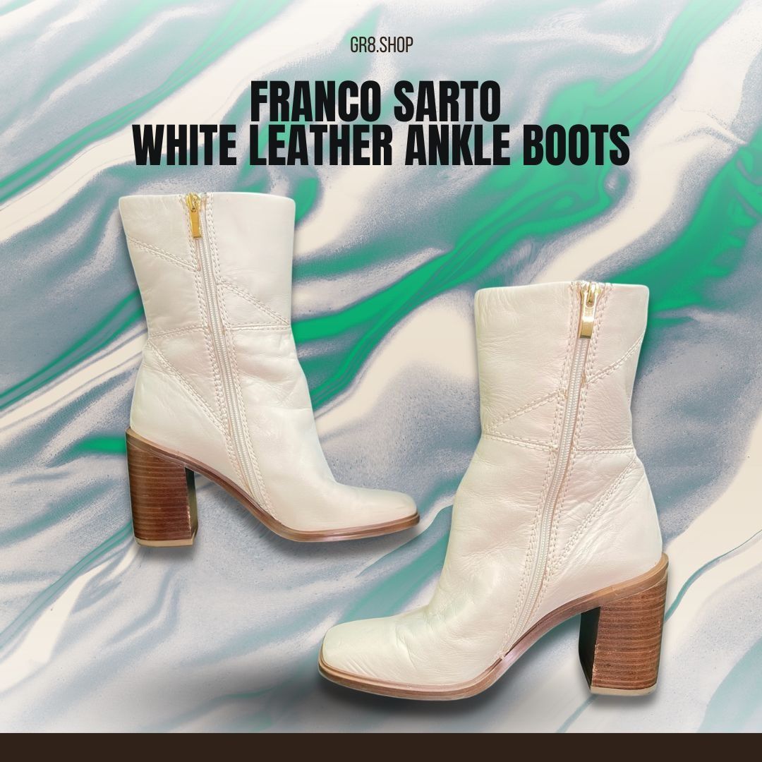Franco Sarto Franco Sarto White Leather Ankle Boots Size 6.5 Block Heel C Size US 6.5 / IT 36.5 - 1 Thumbnail