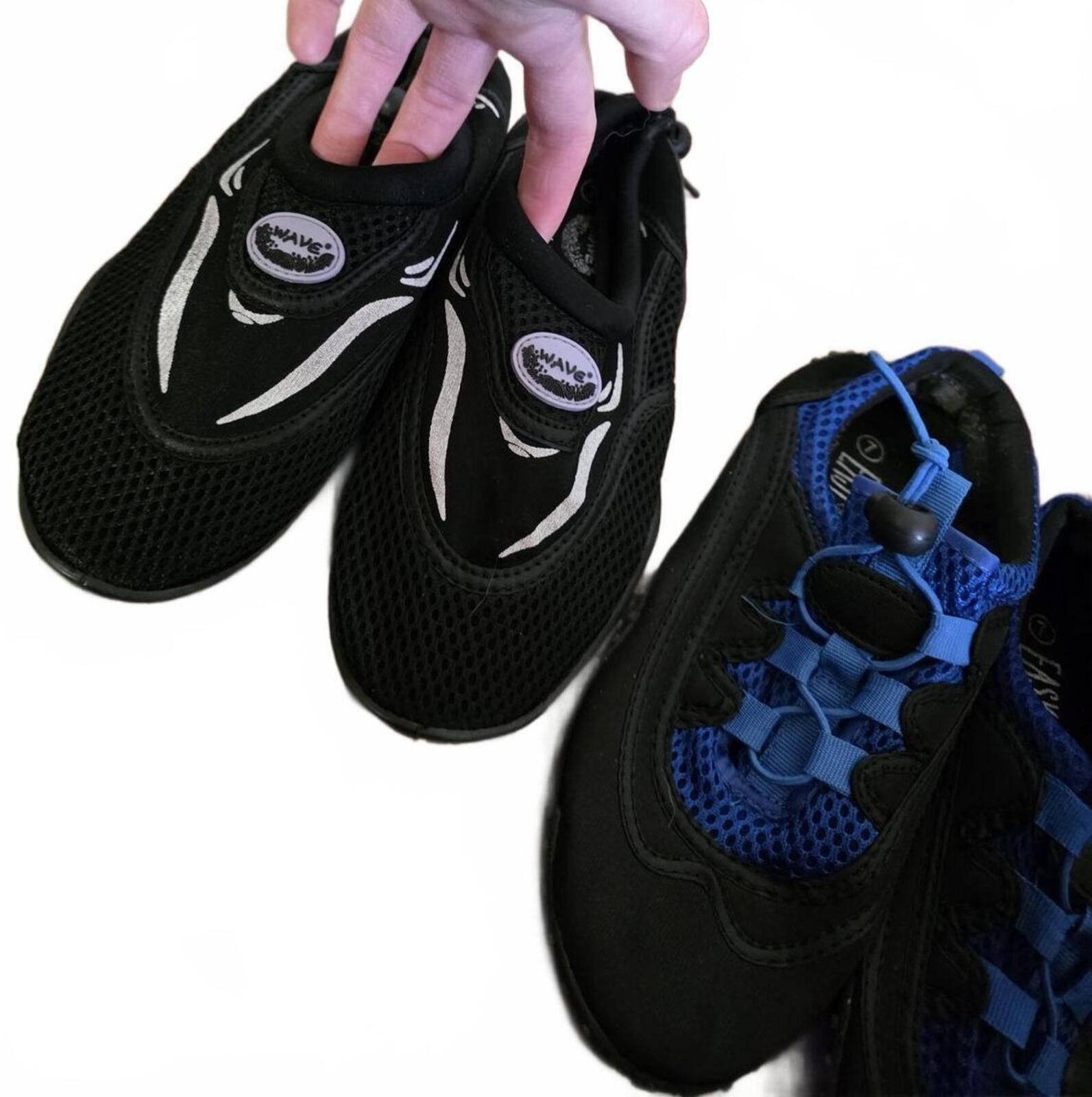 Other 2 Pair Lot of Water Shoes Easy USA & Wave Black Blue Size 7 Size ONE SIZE - 12 Thumbnail