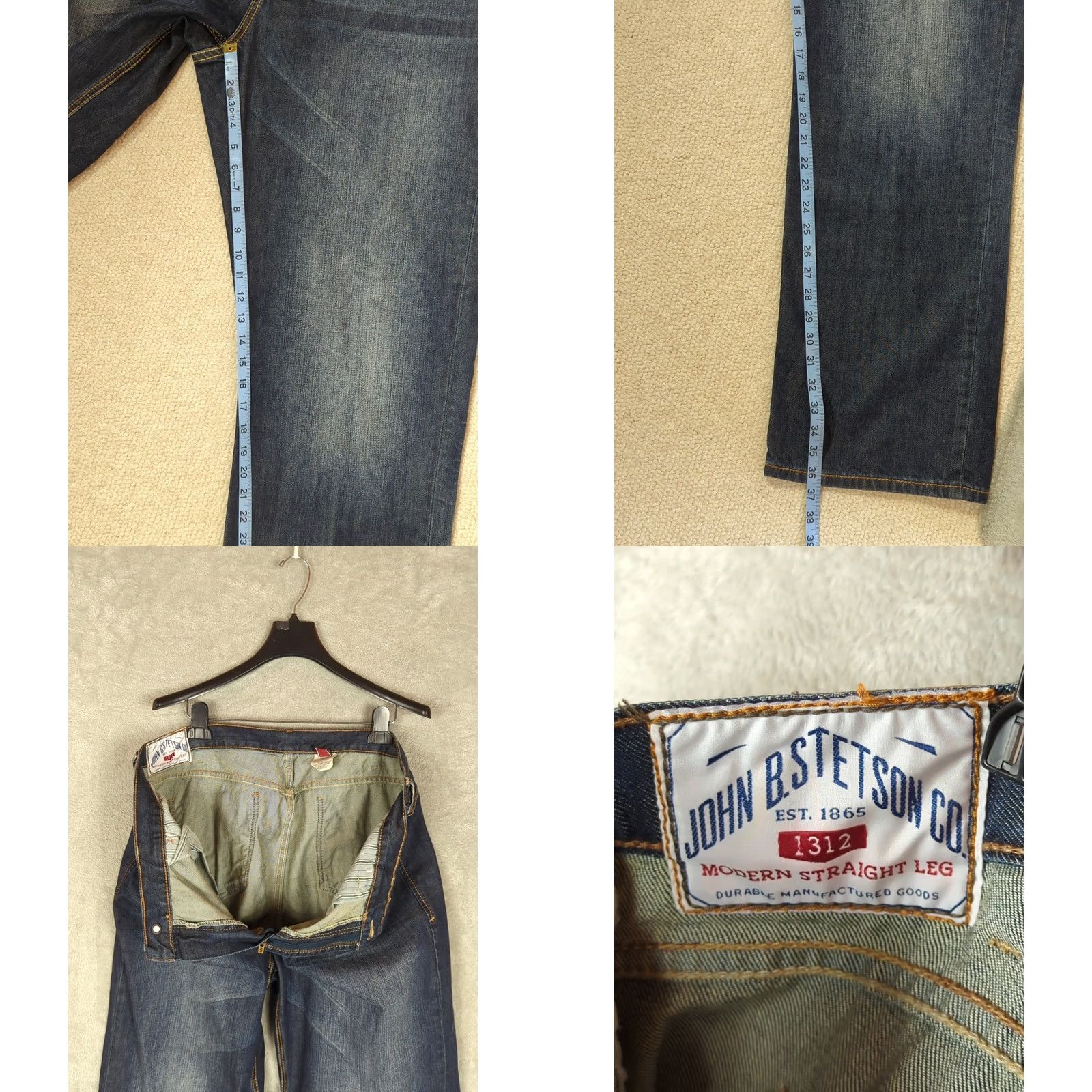 Stetson JOHN B. STETSON Jeans 1312 Modern Straight Leg Men's 42/36 Blue Denim Regular 5-Pocket Shirt Size US 42 / EU 58 - 9 Thumbnail