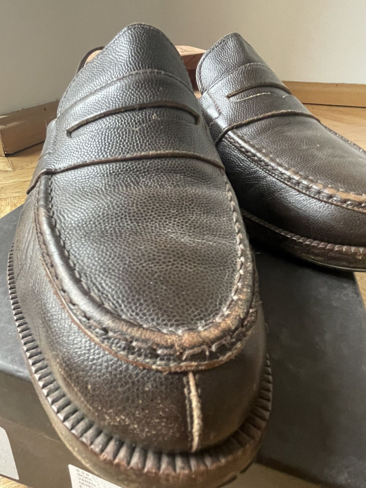 Giorgio Armani Vintage 80/90s GIORGIO ARMANI Mainline Grain Leather Loafers Size US 9 / EU 42 - 5 Thumbnail