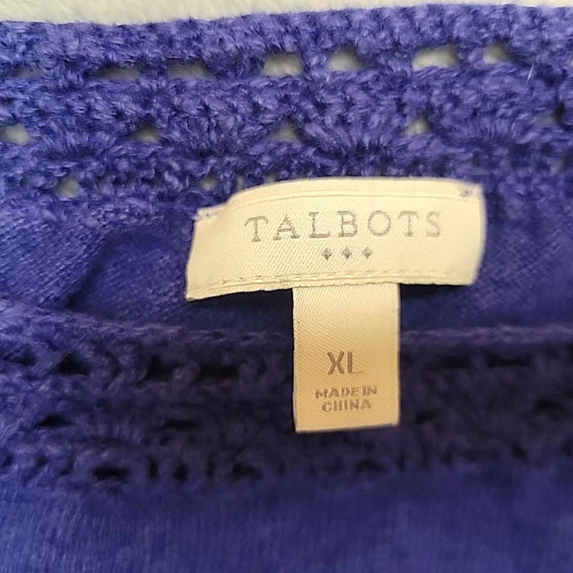 Talbots Talbots Knit Top Purple 3/4 Sleeve Crochet Lace Neckline XL Womens Pullover Casual Solid Knit 90s, Classic, American Womens XL Purple Talbots Knit Top Size XL / US 12-14 / IT 48-50 - 4 Thumbnail