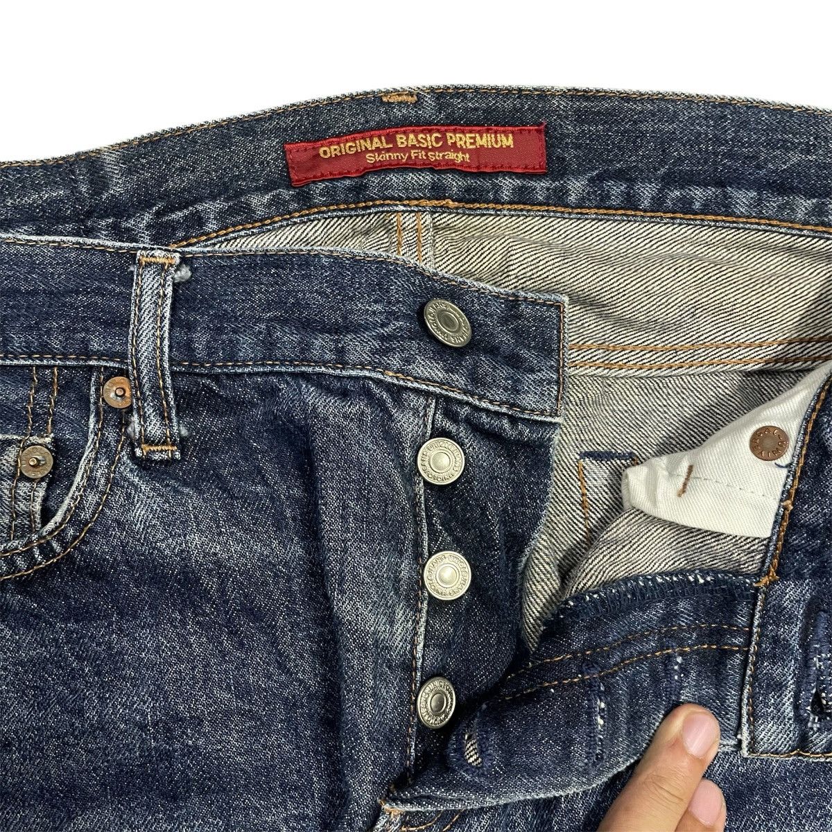 Uniqlo Y2k Japanese UNIQLO selvedge Denim Skinny Fit Straight Jeans Size US 33 - 5 Thumbnail