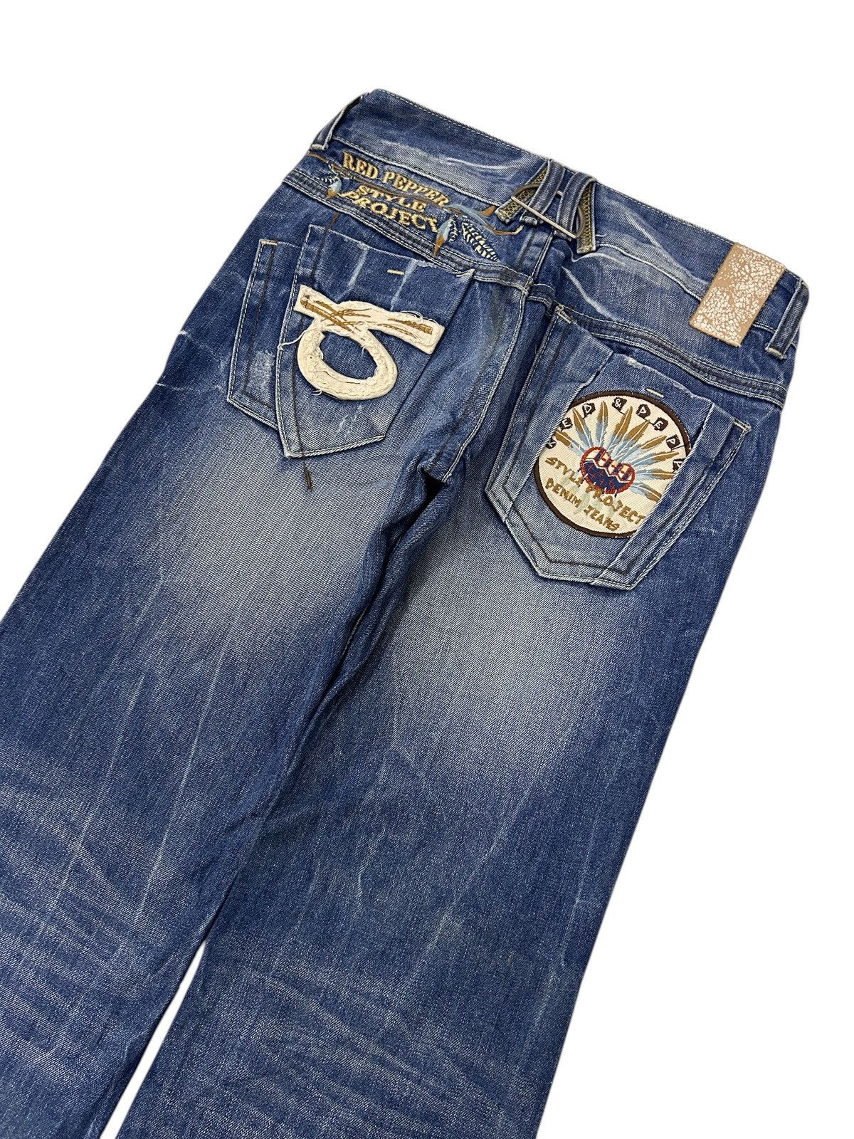 Japanese Brand × Vintage Red Pepper Y2K Wide-Leg Flare Distressed Jeans Embroidered Size US 30 / EU 46 - 4 Thumbnail