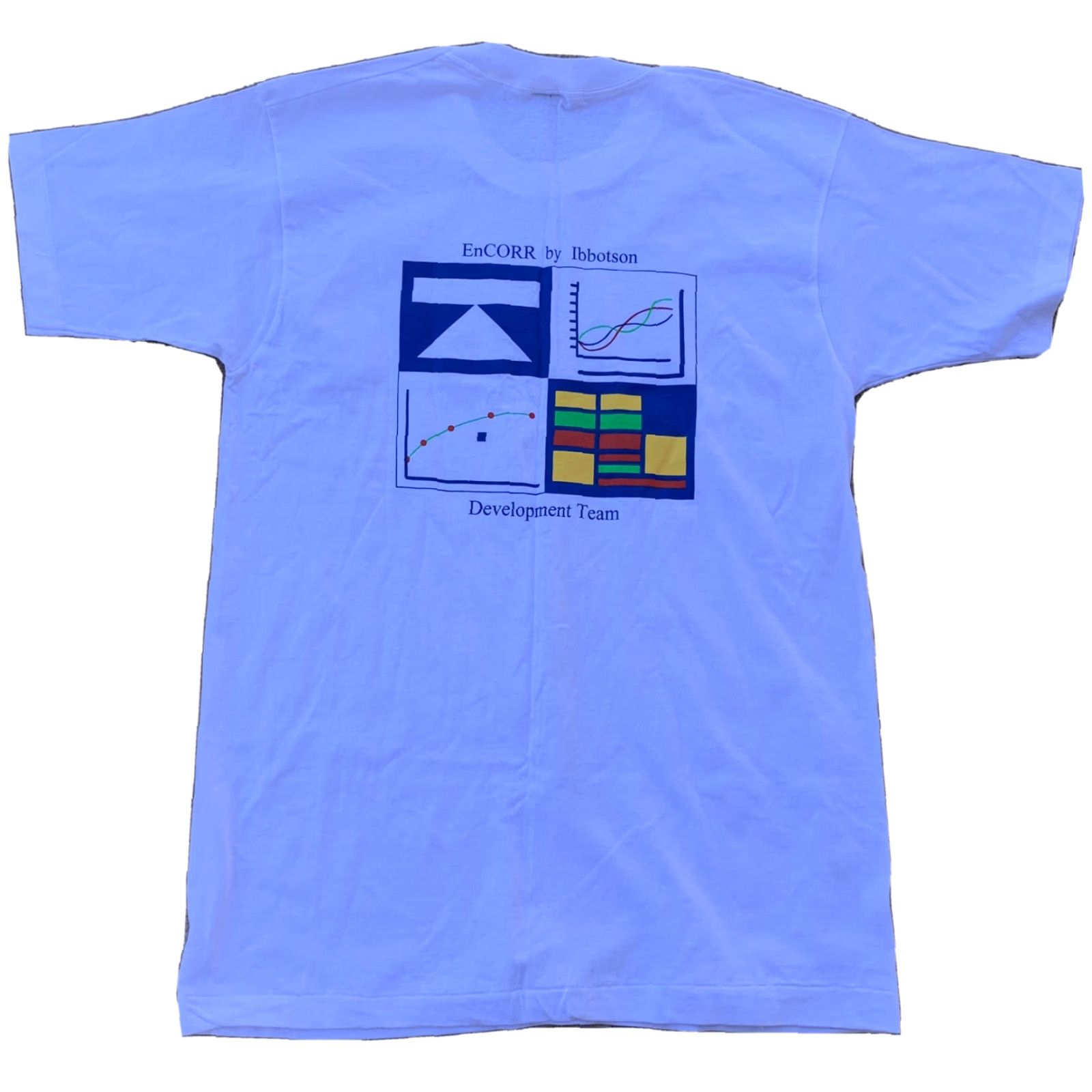 Fruit Of The Loom VINTAGE EnCORR by Ibbotson Development Team T-Shirt Unisex L 1990s White 100% Cotton Short Sleeve Graphic Tee USA Mens/Womens Size US L / EU 52-54 / 3 - 7 Thumbnail