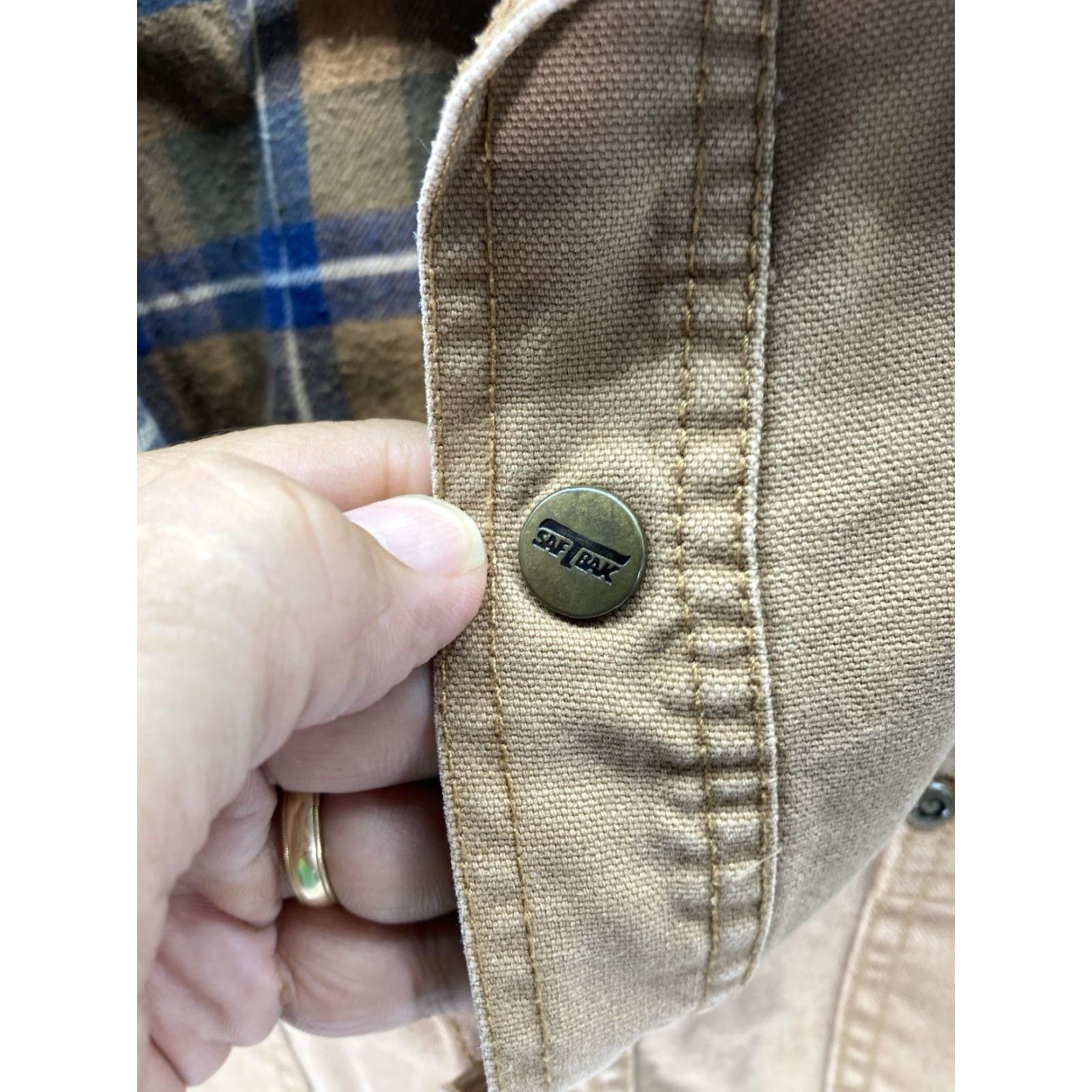SafTbak Saftbak Shirt Jacket Shacket Men XL Khaki Duck Canvas Snap Flannel Lined Pockets Jacket Mens XL Brown Canvas Shacket with Pockets Size US XL / EU 56 / 4 - 6 Thumbnail