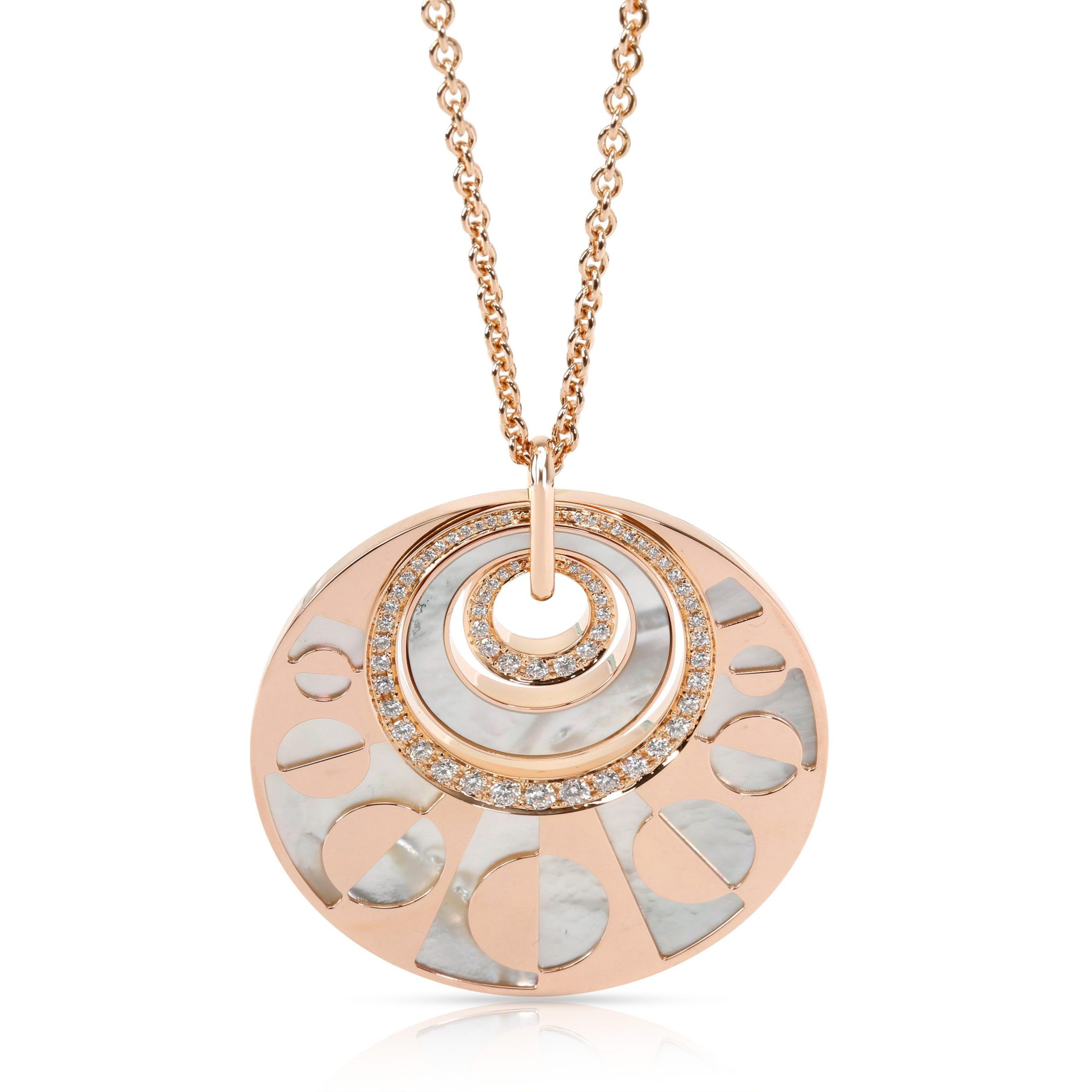 image of Bvlgari Bulgari Intarsio Mother Of Pearl & Diamond Necklace In 18K Rose Gold 1.5 Ctw, Women's