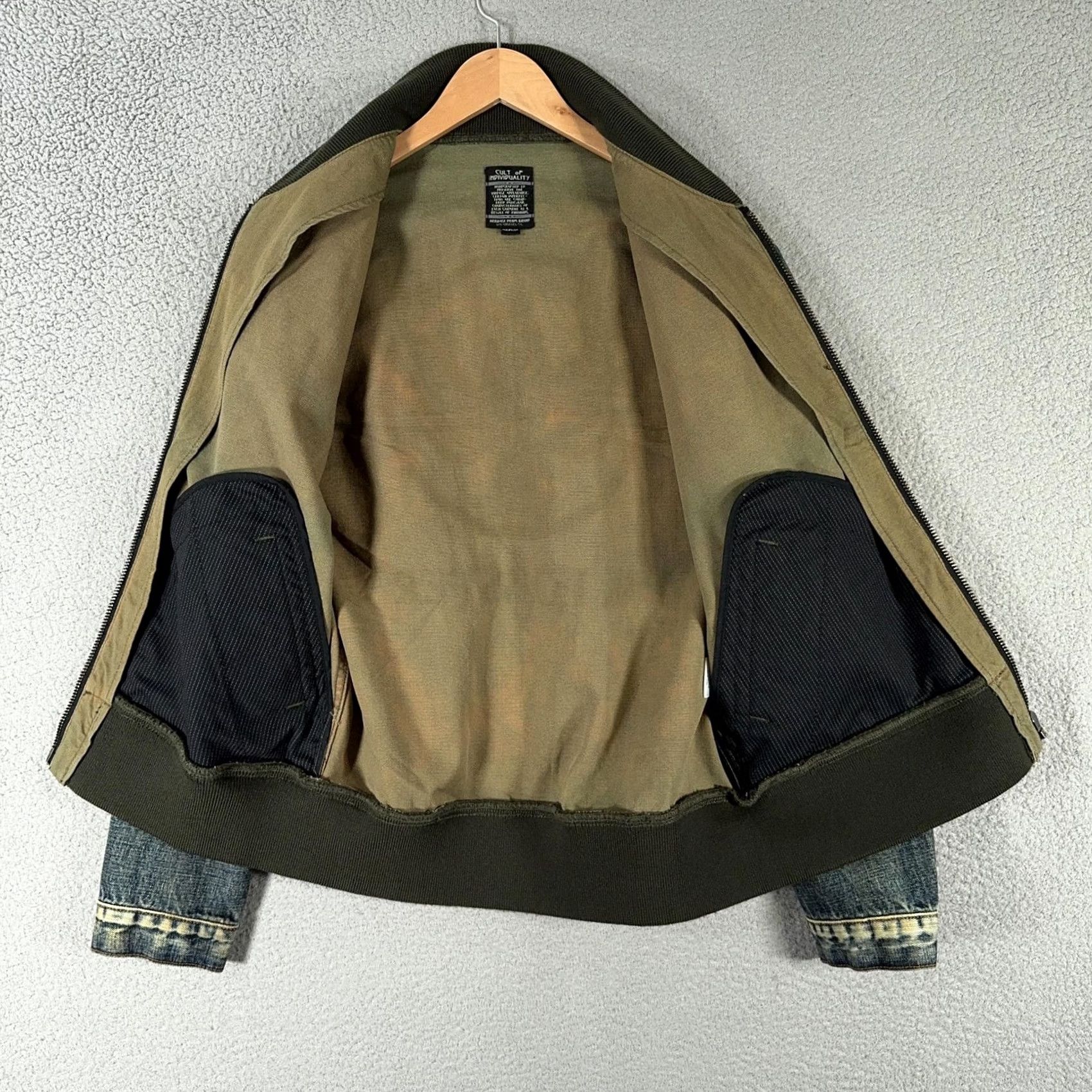 Cult Of Individuality VINTAGE Cult of Individuality Bomber Jacket Men M Denim Distressed RK Lobster Print Green Two Tone with Pockets ZIP Front Size US M / EU 48-50 / 2 - 4 Thumbnail