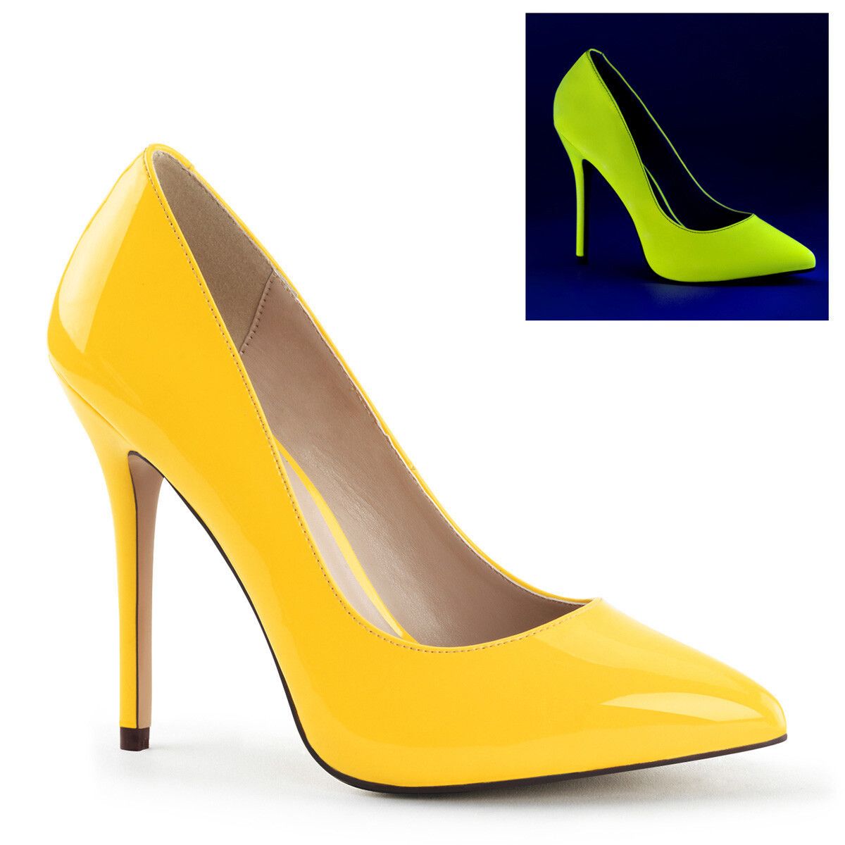 Other Amuse 20 Neon Yellow Patent 5" High Heel Shoes Pumps NY (US Size US 7 / IT 37 - 7 Thumbnail