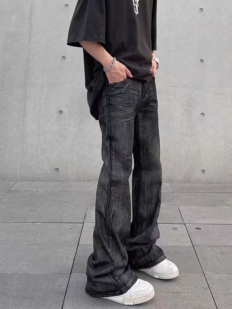 Japanese Brand × Jean High Street Waxed Coated Aged Black Micro Flare Jeans Size US 30 / EU 46 - 2 Thumbnail
