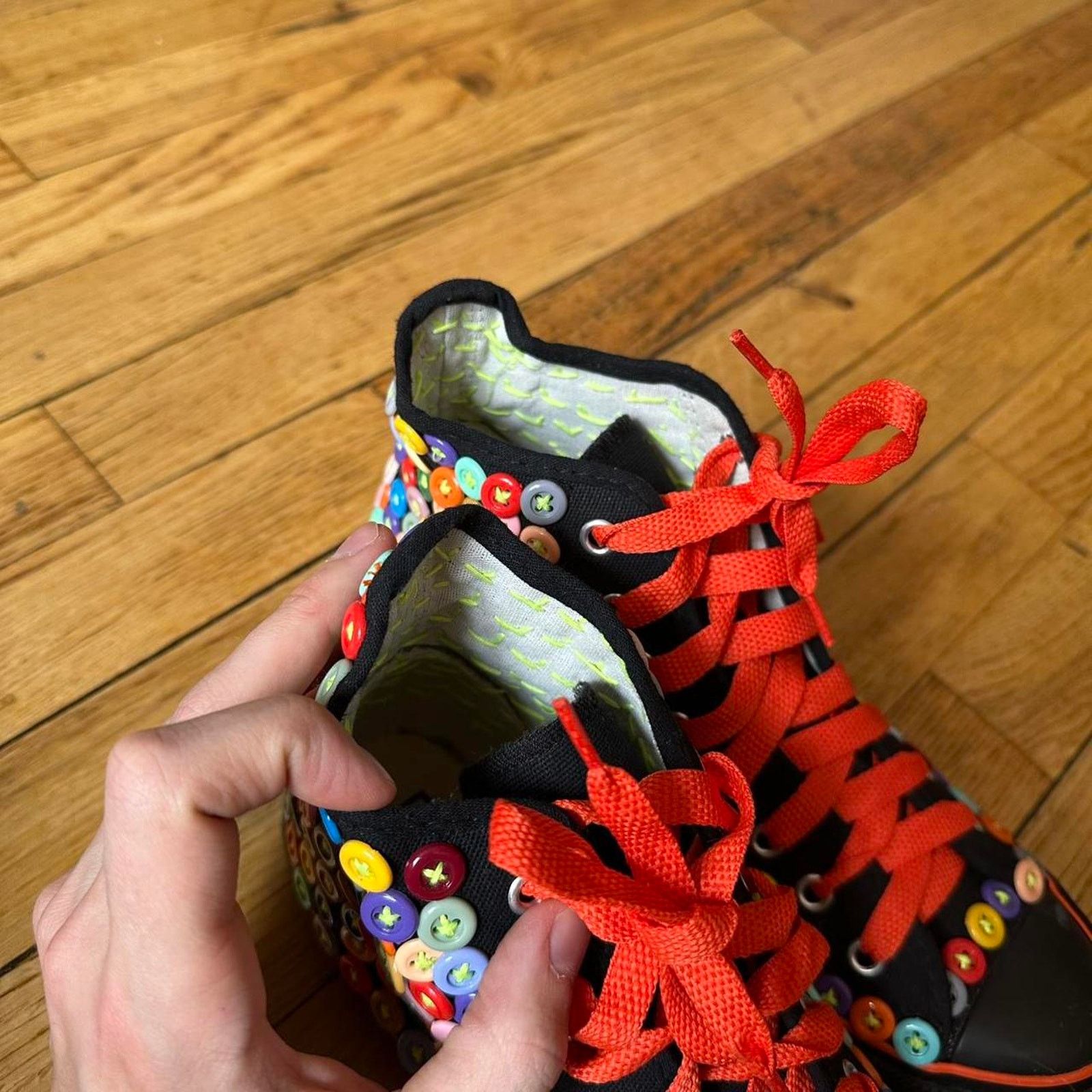 Japanese Brand × Other Black Button Hand Sewn Chuck Taylor Style Hi Top Shoes Size US 7.5 / EU 40-41 - 4 Thumbnail