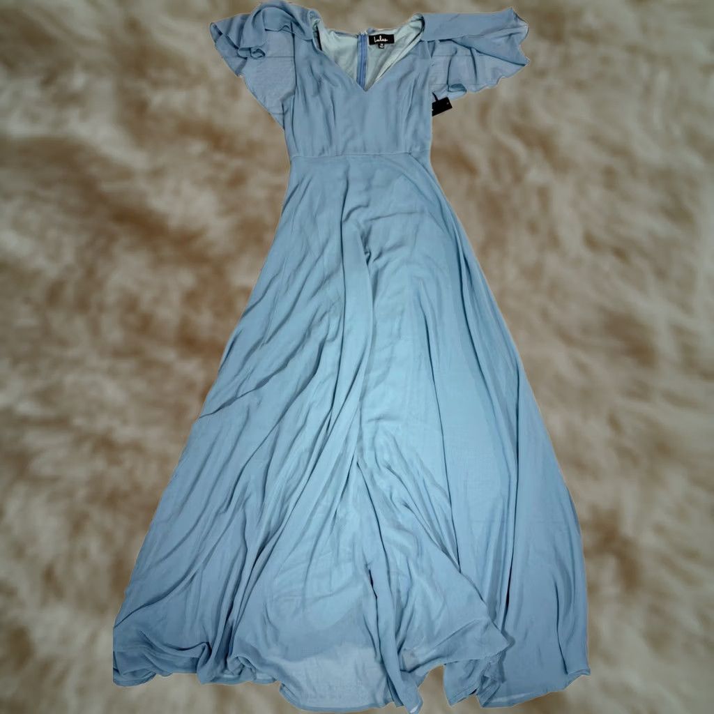 Lulus Lulus Blue Maxi Dress Womens XS V-Neck Flutter Sleeve Long Lined Polyester Dress Size 26" / US 2 / IT 38 - 1 Thumbnail