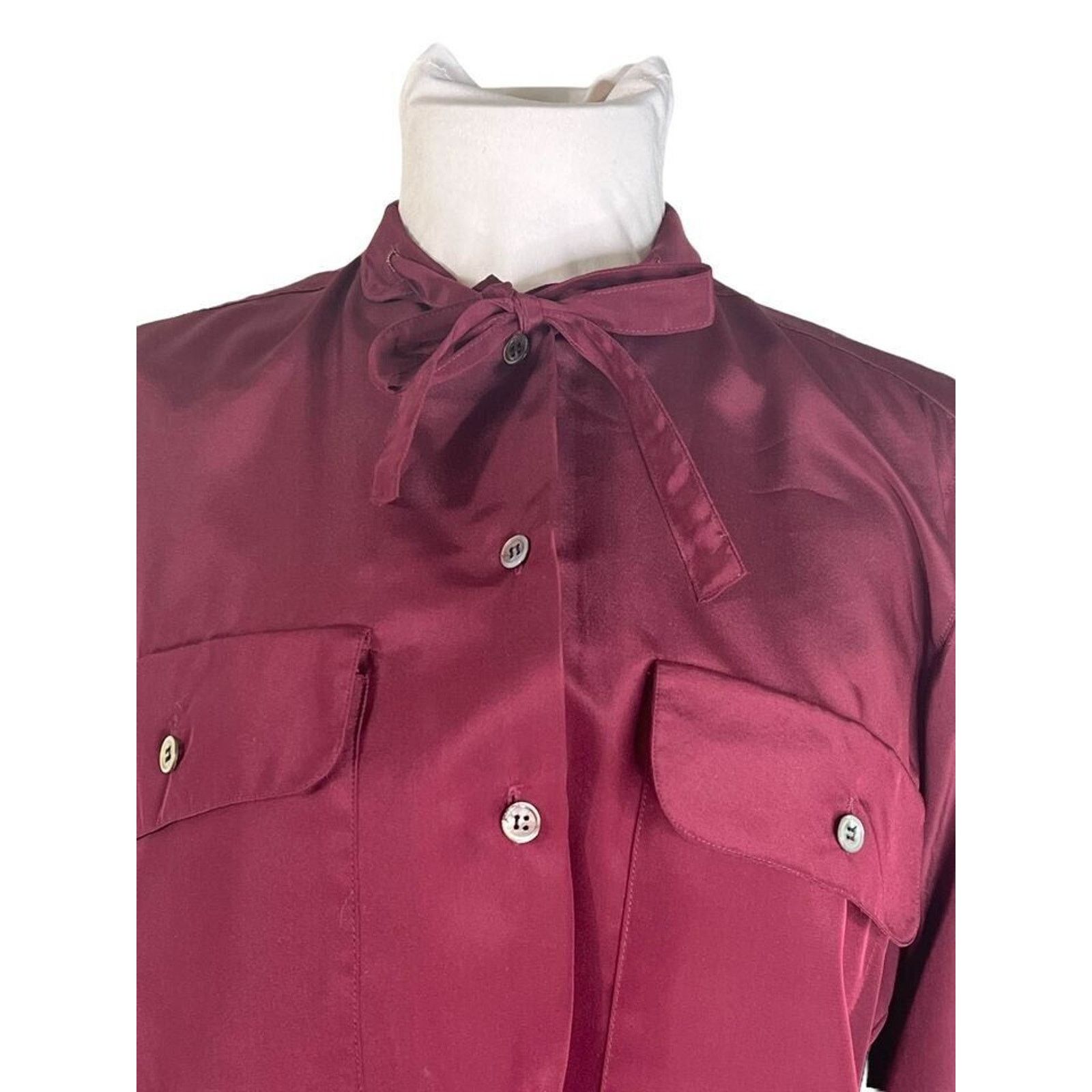 Vintage Vintage 80s Anne Pinkerton Burgundy Tie Neck Blouse M Size M / US 6-8 / IT 42-44 - 3 Thumbnail