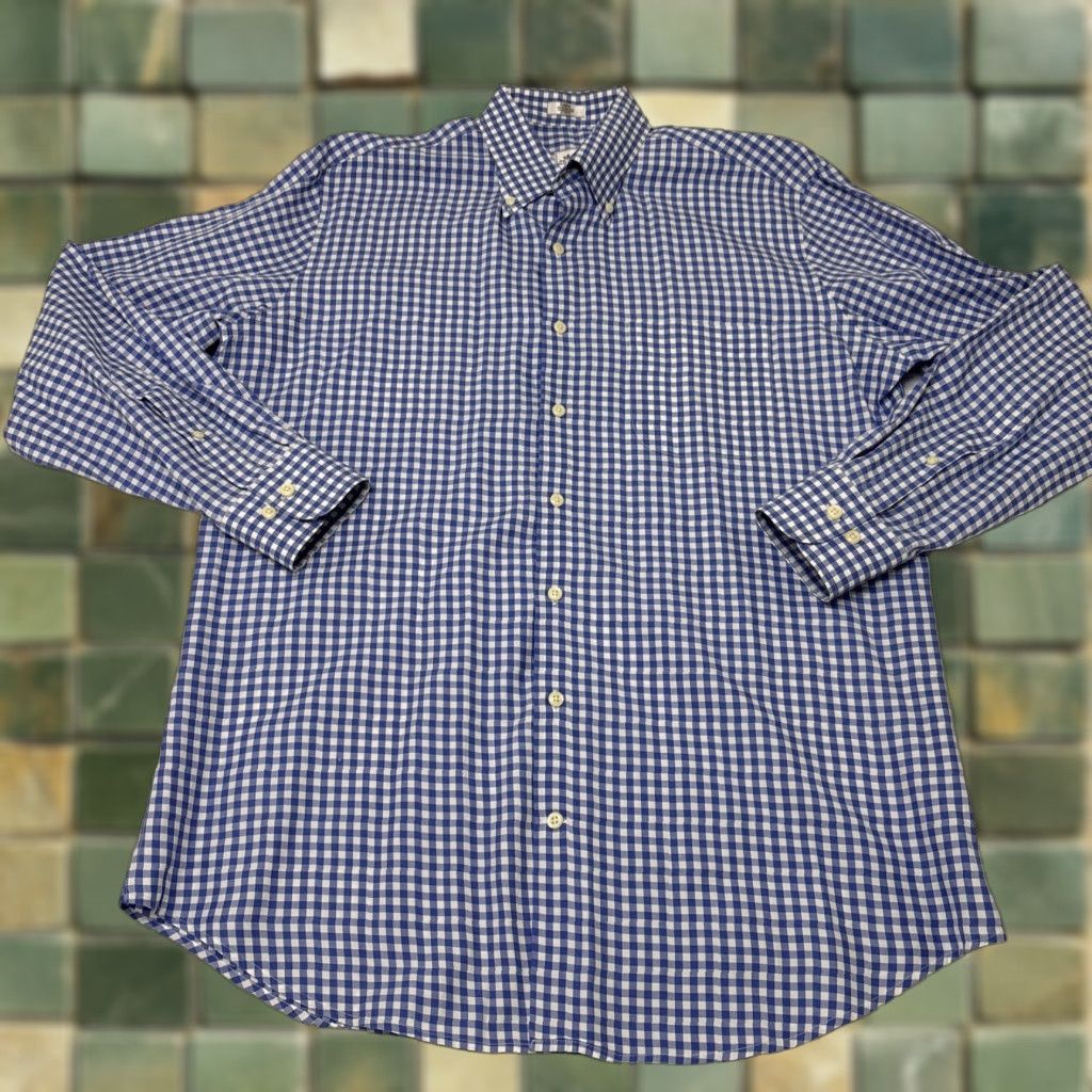 Peter Millar Peter Millar Dress Shirt Men Long Sleeve Button-Down Plaid Large Blue Shirt Size 42R - 1 Thumbnail