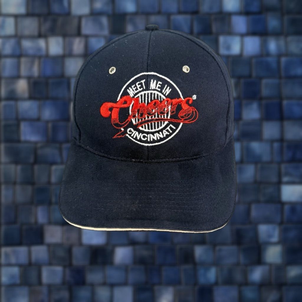 Vintage VINTAGE 90s Cheers Bar Hat Navy Red Boston Cincinnati Pub Restaurant Promo Cap Size ONE SIZE - 1 Thumbnail