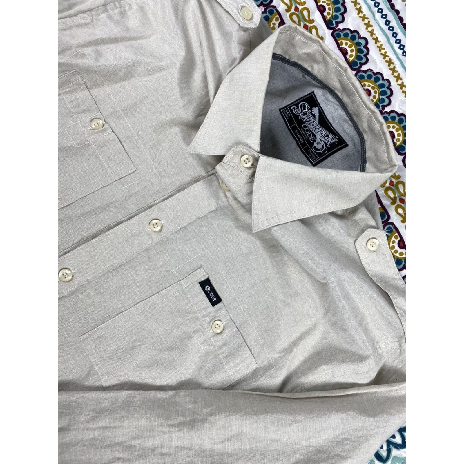 Sovereign Code Soverign Code Military Mens Button-Up Long Sleeve Shirt XL Ivory Dress Shirt Size XL Tan Color Size 46R - 4 Thumbnail
