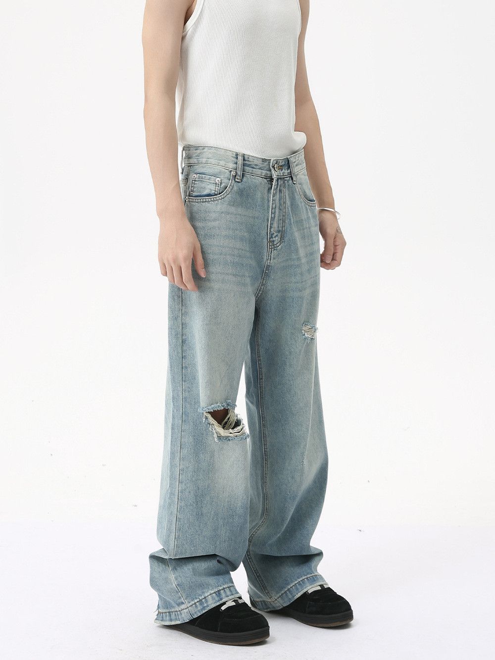 Vintage Men's Japanese distressed street loose wide-leg ripped jeans Size US 32 / EU 48 - 4 Thumbnail