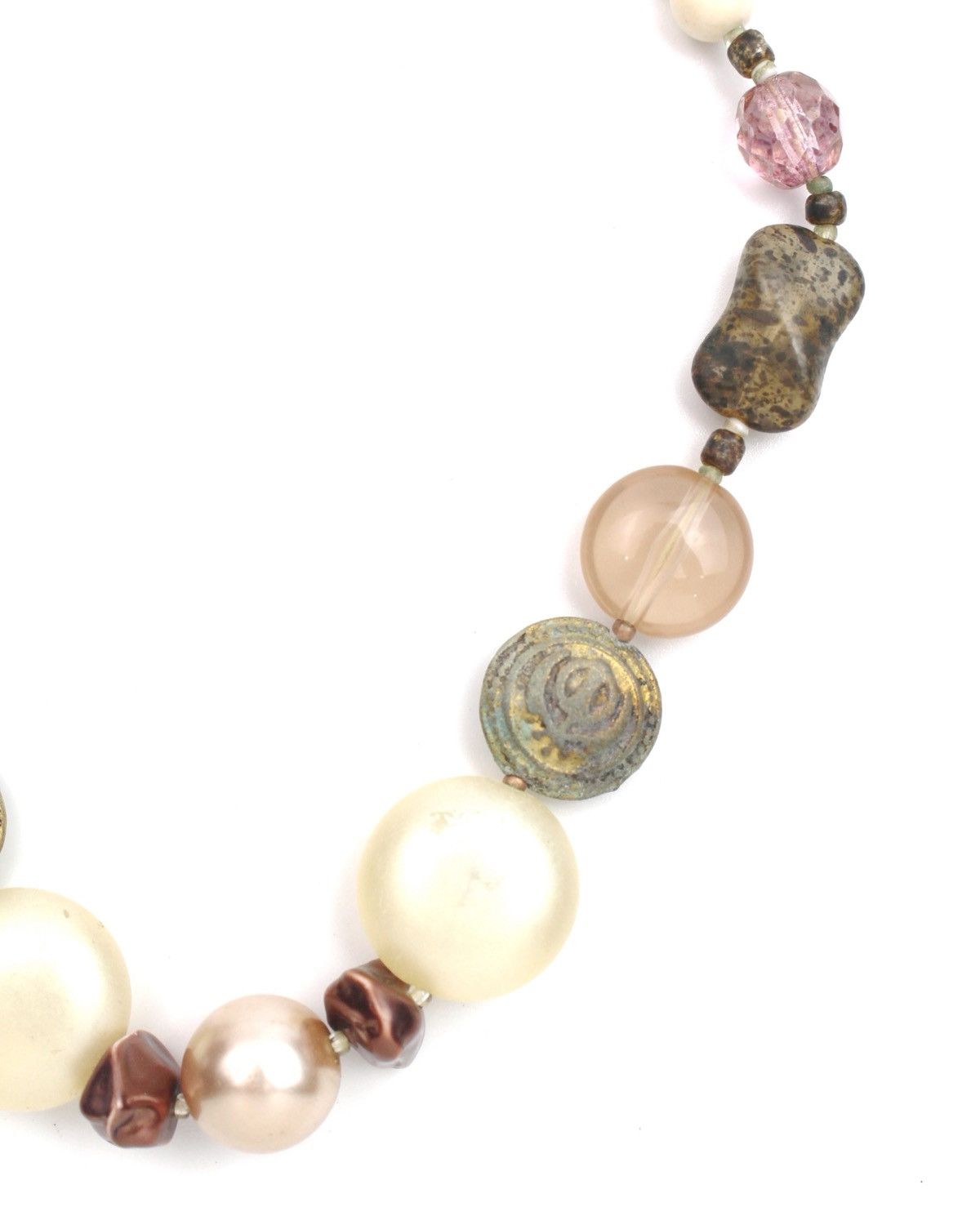 Vintage 2000 JAPANESE MADE SPECKLED STONE BEADS METAL CHARM NECKLACE Size ONE SIZE - 3 Thumbnail