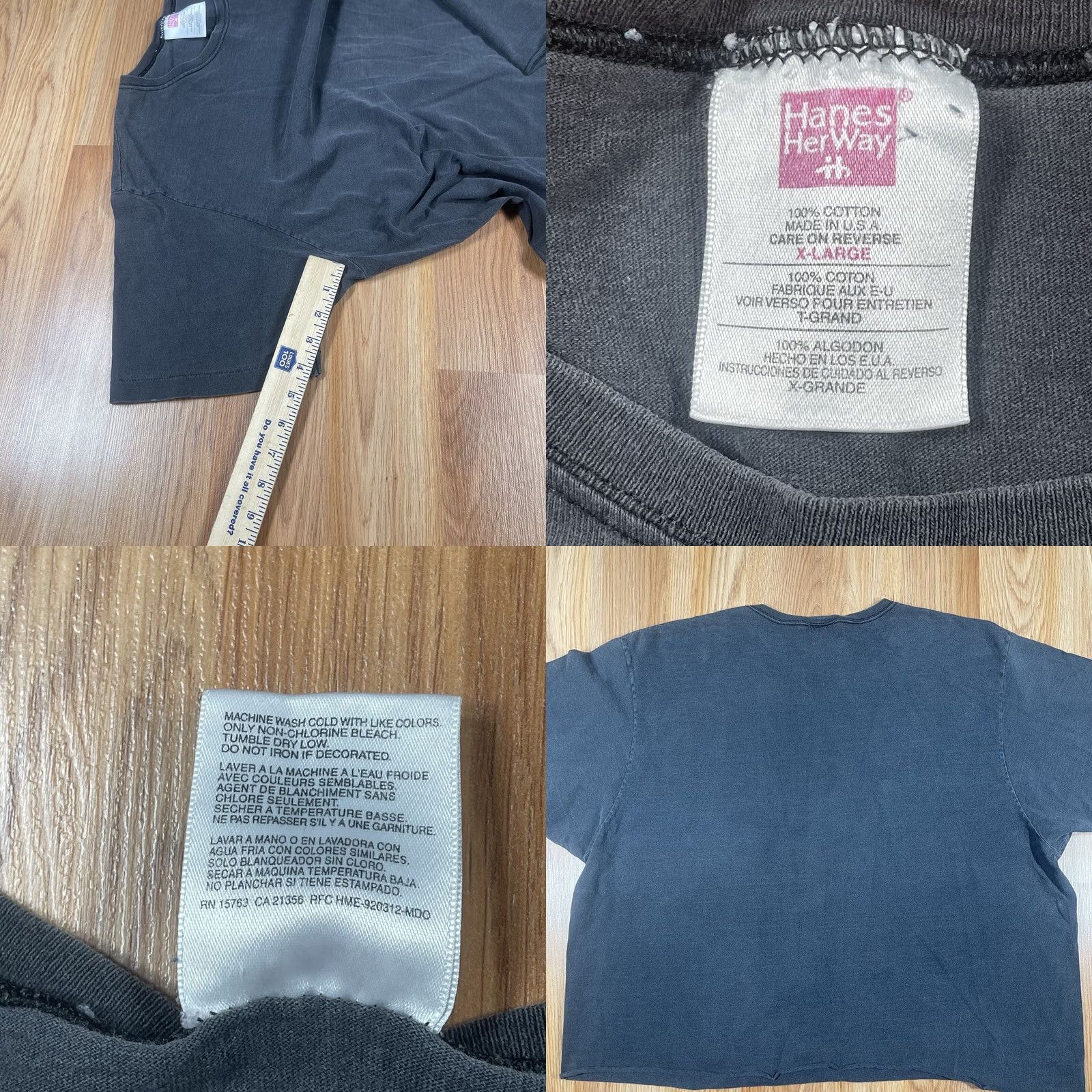 Hanes Hanes Hanes Her Way T-Shirt Women XL Black Short Sleeve Cropped 100% Cotton Made in USA Size XL / US 12-14 / IT 48-50 - 8 Thumbnail