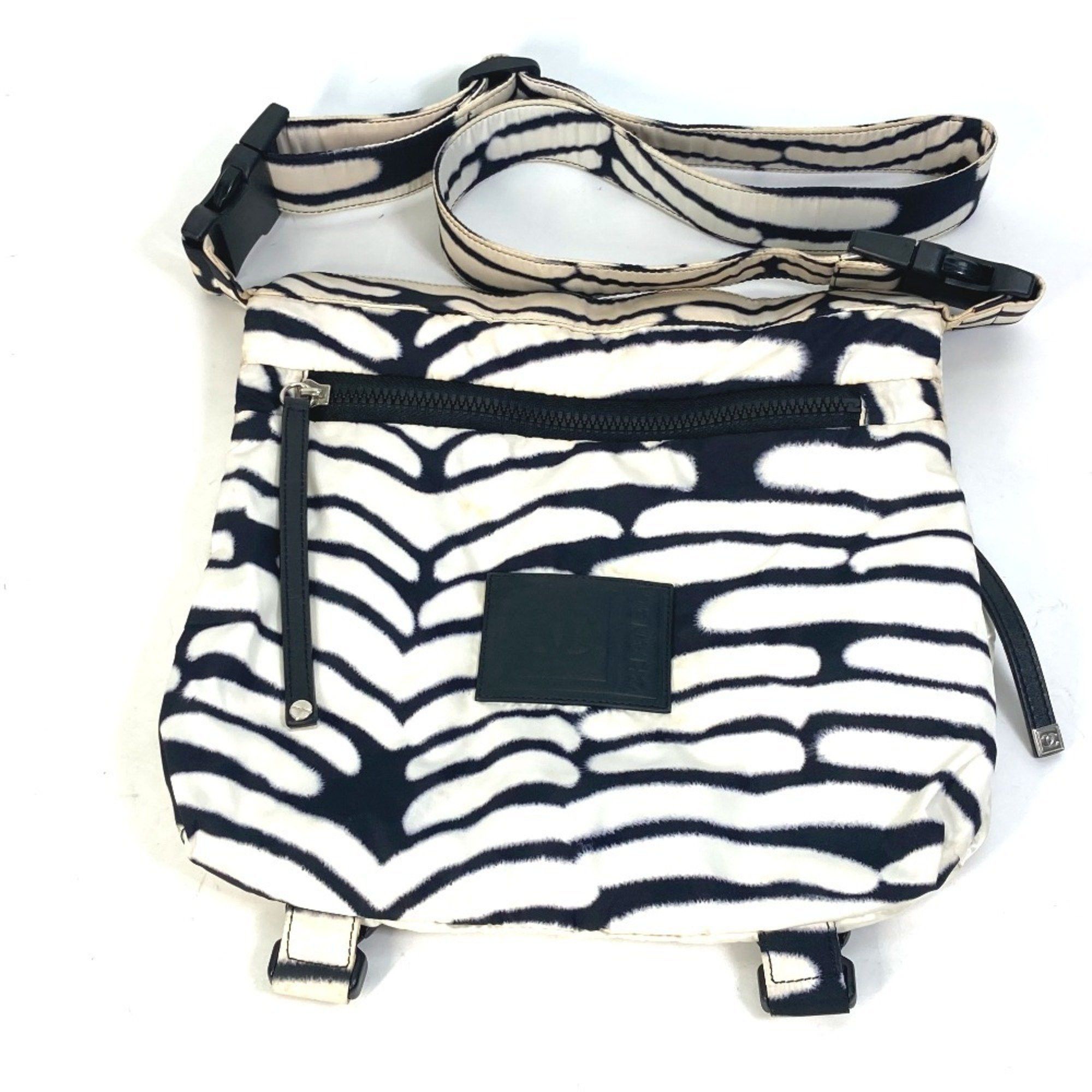 Chanel Zebra Sport Crossbody Messenger Bag Shoulder Nylon Women's Black