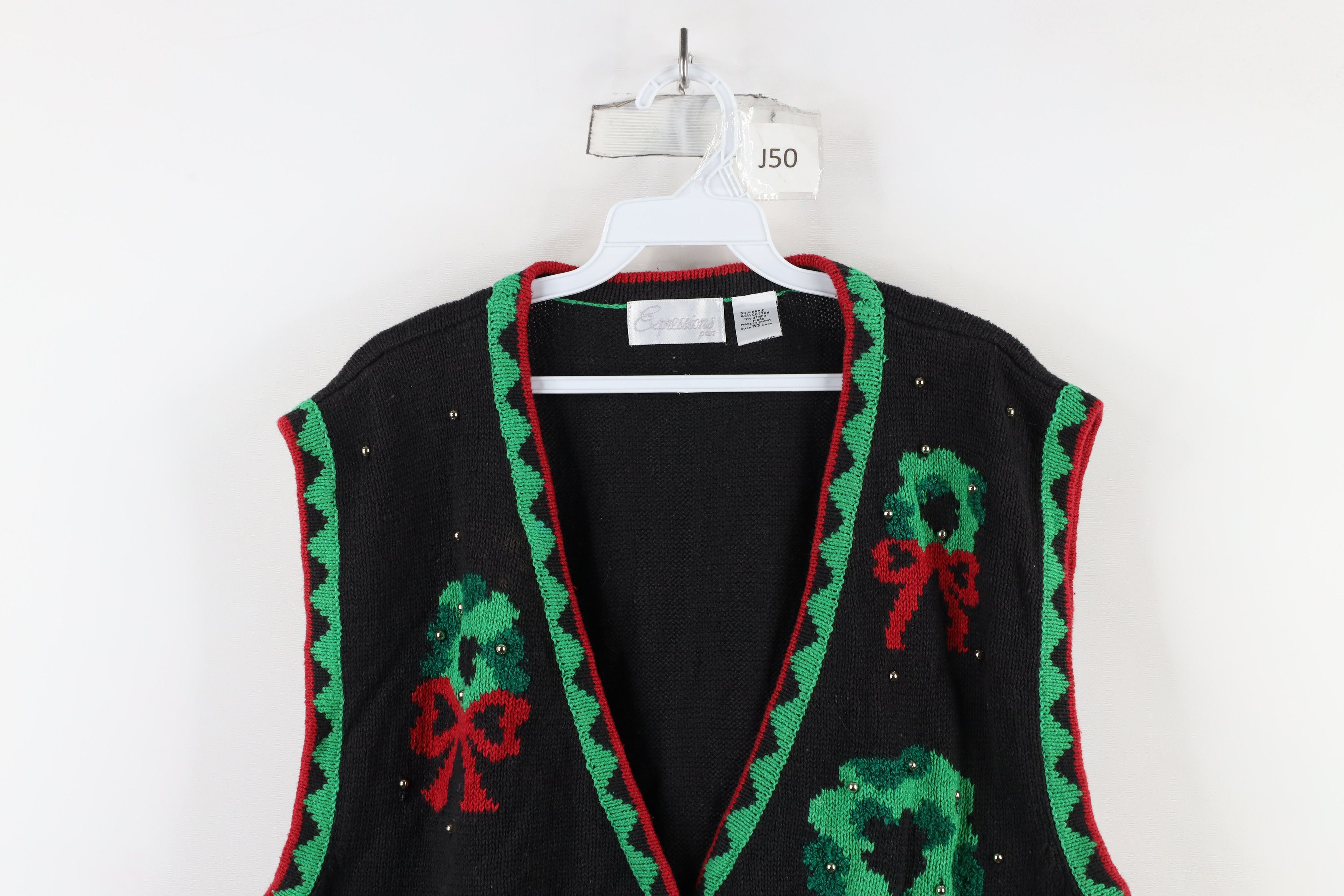 Vintage Vintage 90s Streetwear Wreath Beaded Cardigan Sweater Vest Size XXL / US 16-18 / IT 52-54 - 2 Thumbnail