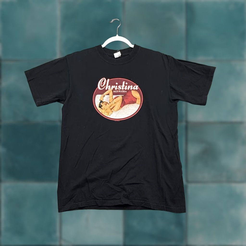 Anvil VINTAGE Christina Aguilera Back To Basics Tour 2007 Pinup Shirt M Black Graphic Print T-Shirt Unisex Adults Mens Womens Size US M / EU 48-50 / 2 - 1 Thumbnail