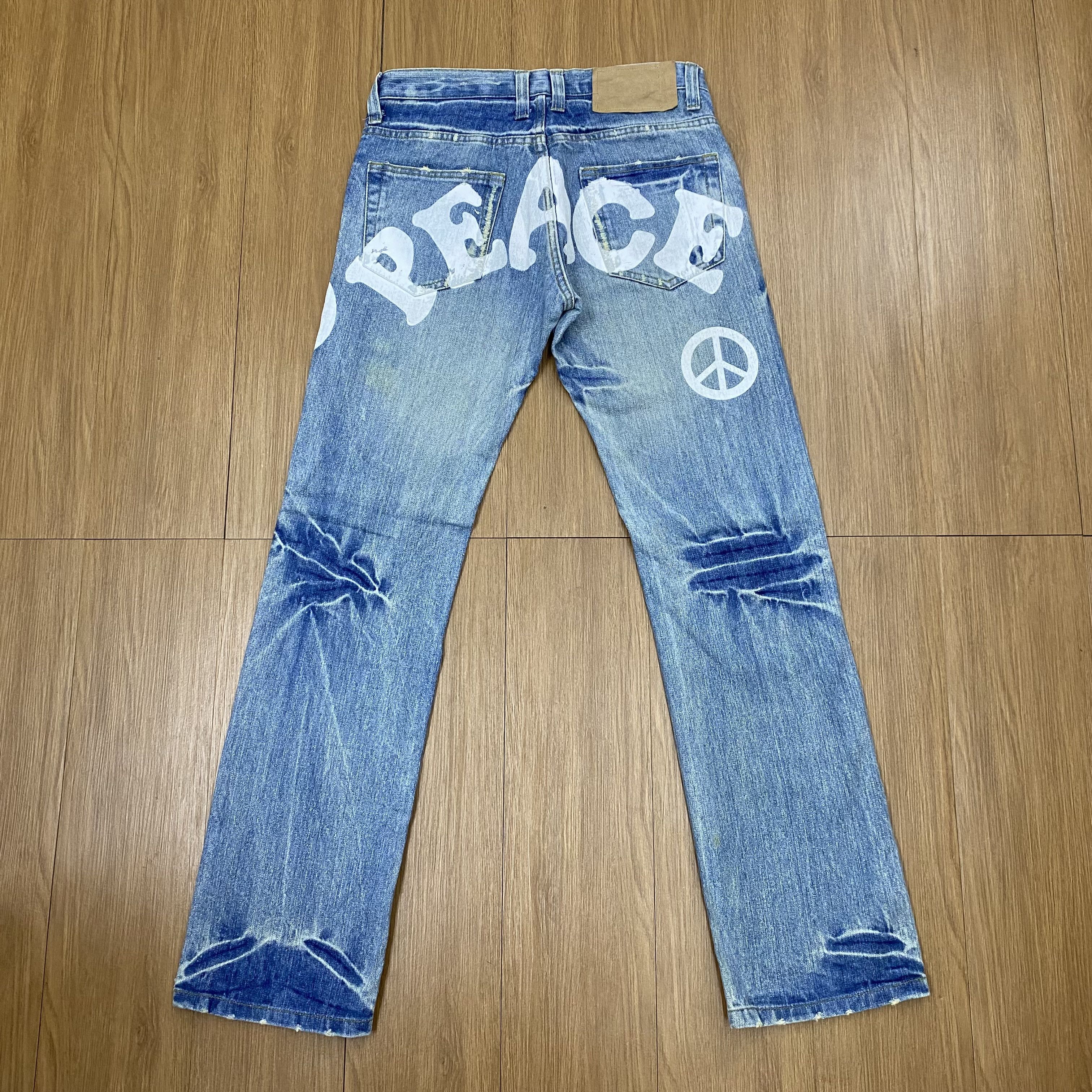 Japanese Brand × Vintage Vintage PEACE Jeans Painted Denim Distress CD151 Size US 31 - 1 Thumbnail