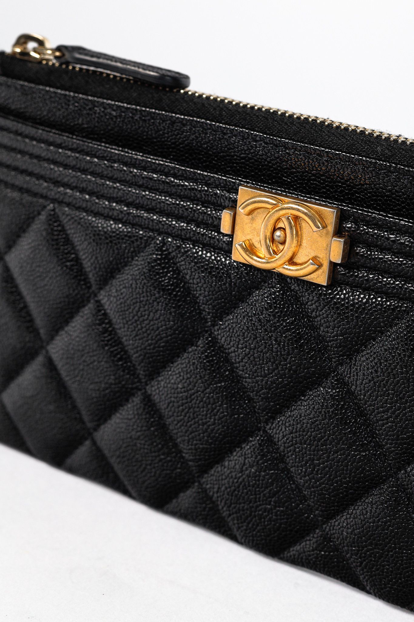 Chanel Chanel Black Caviar Leather Quilted Boy Zip Pouch Size ONE SIZE - 6 Thumbnail
