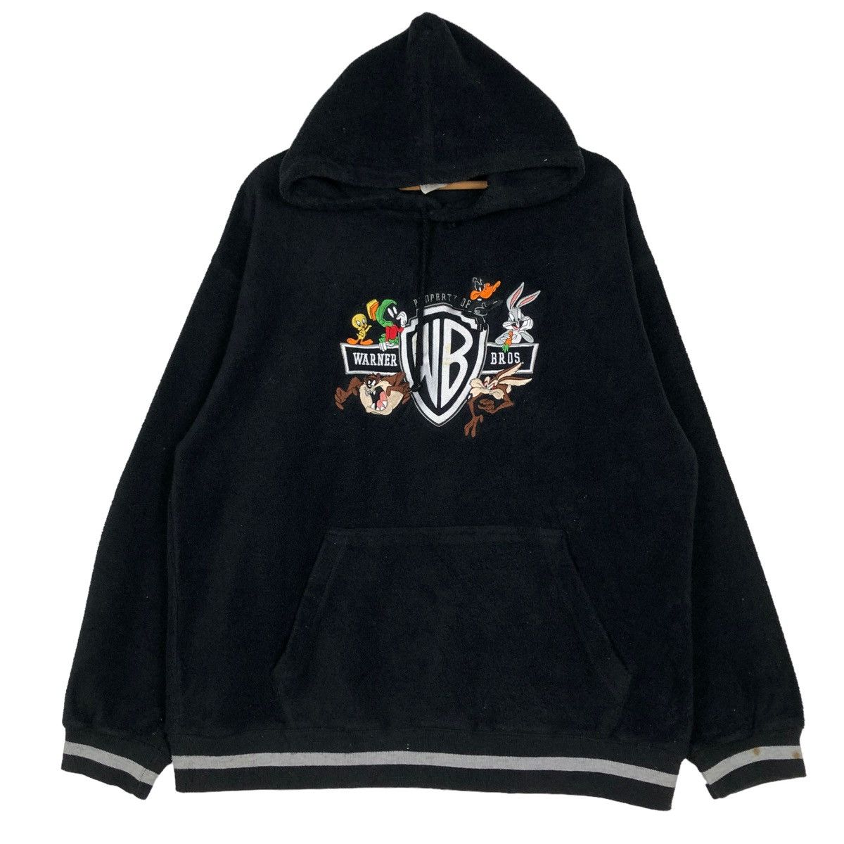 Cartoon Network 🔥VINTAGE WARNER BROS HOODIE PULL OVER BIG LOGO Size US L / EU 52-54 / 3 - 1 Thumbnail