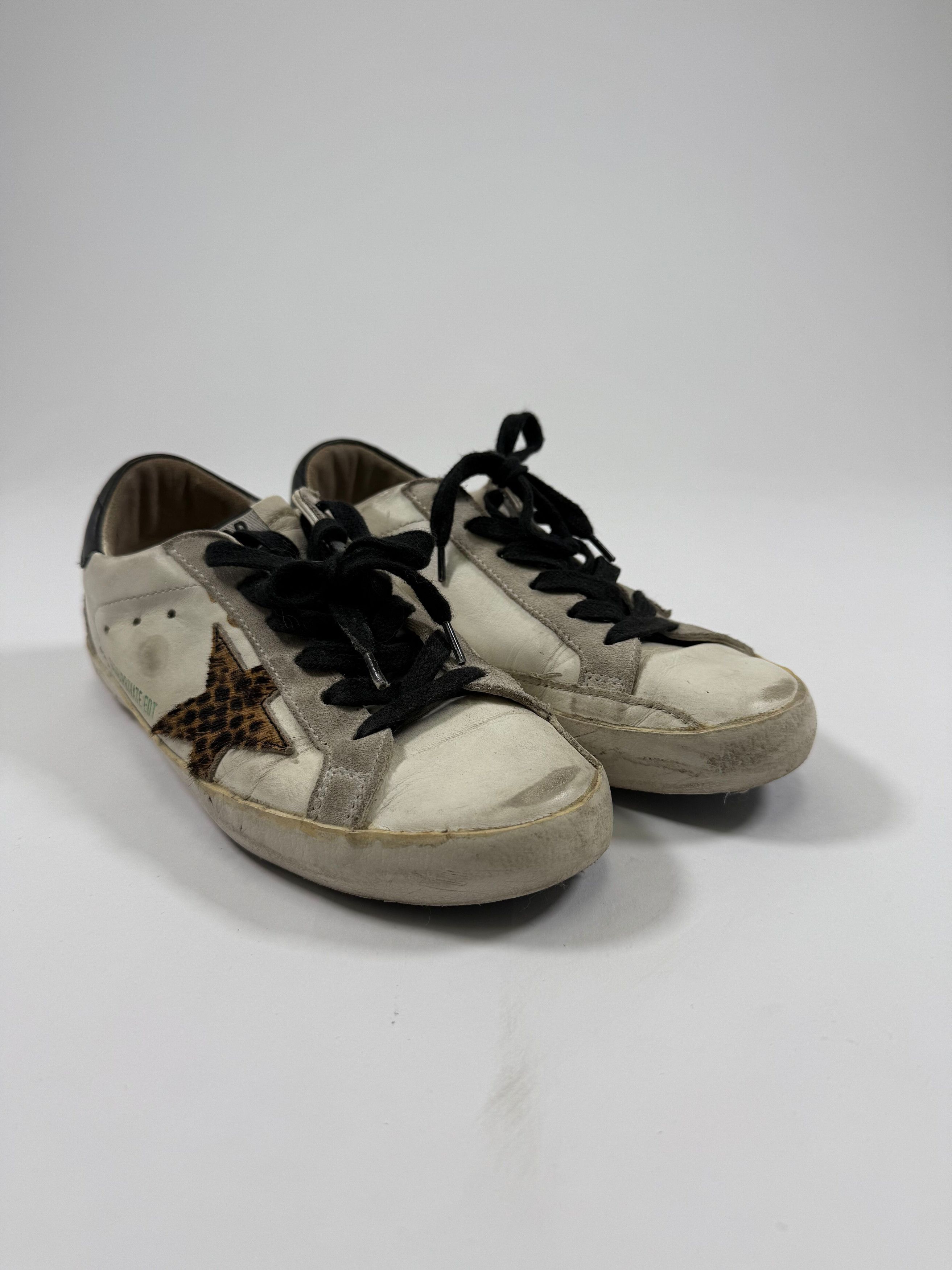 Golden Goose Golden Goose Superstar White Sneakers with Cheetah Stars Size US 6 / IT 36 - 2 Thumbnail