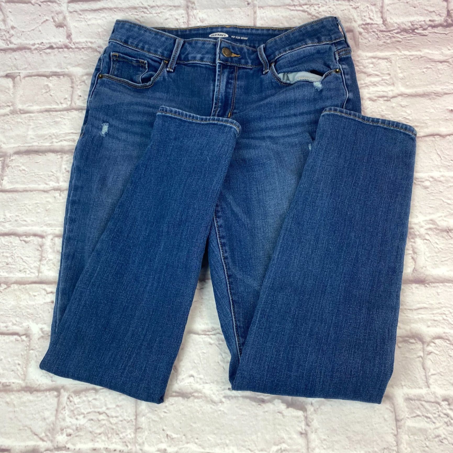 Old Navy Old Navy Womens Pop Icon Skinny Jeans 8 Blue Distressed Stretch Jeans Womens Size 8 Medium Blue 90s? Size 30" / US 8 / IT 44 - 2 Thumbnail
