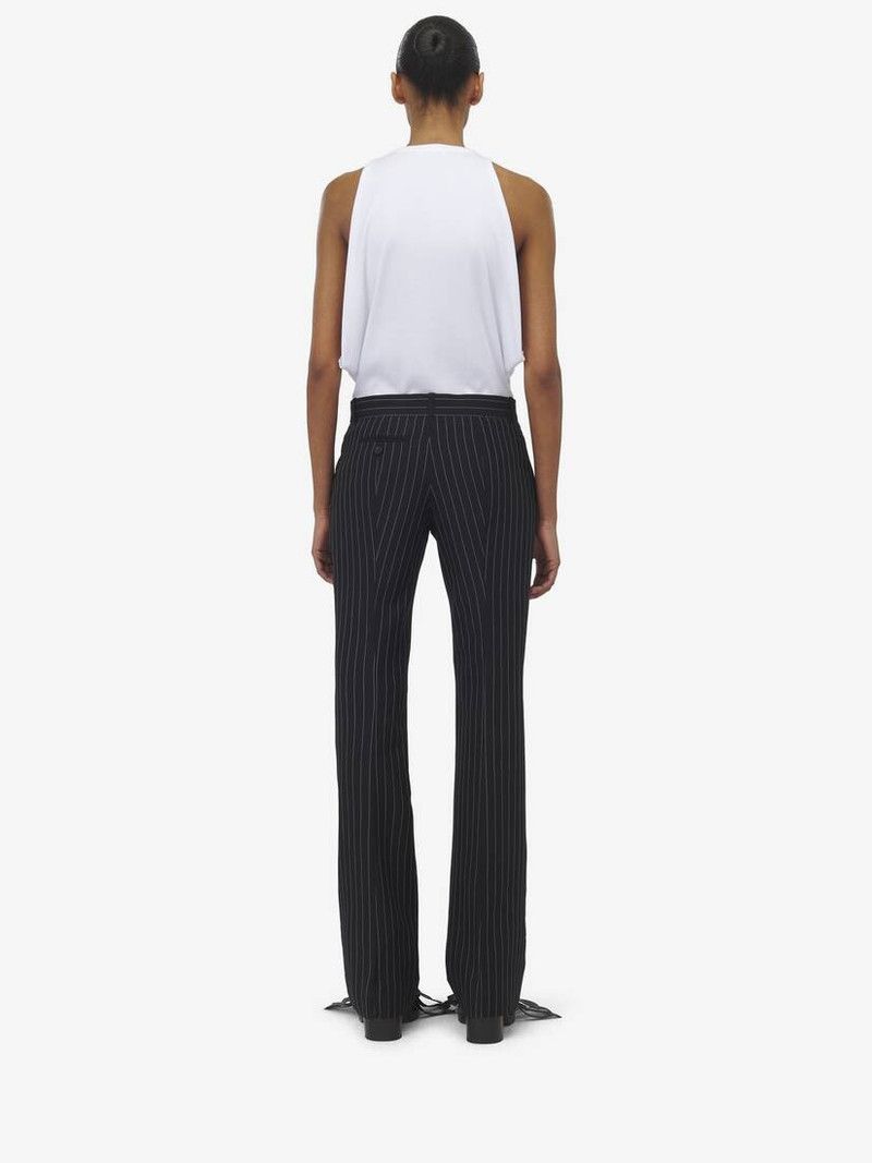 Alexander McQueen o1srvl11e0226 Pinstripe Bootcut Trousers In Black/White Size 26" / US 2 / IT 38 - 5 Thumbnail