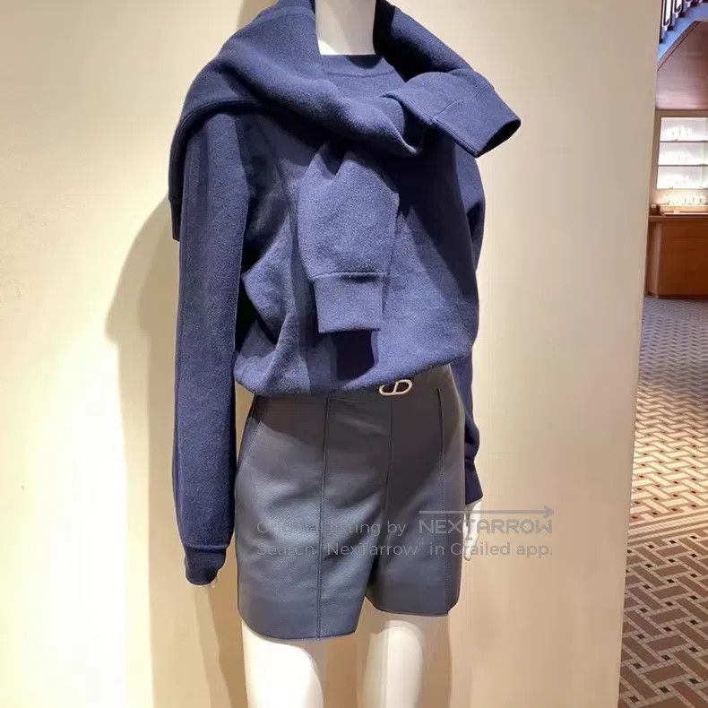 Hermes Hermes Pig Nose Buckle Dark Blue Sheepskin Short Pants Size 25" / US 0 / IT 36 - 9 Thumbnail