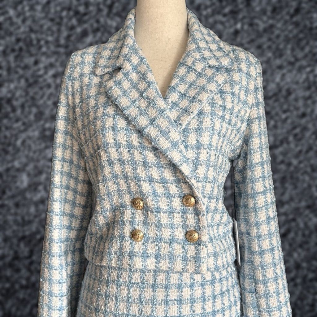 Jason Wu Jason Wu Tweed Plaid Cropped Blazer & Skort Set Suit Blue White Size 6 Multicolor Womens Short Sleeve Jacket Skirt 2 Piece Size M / US 6-8 / IT 42-44 - 1 Thumbnail