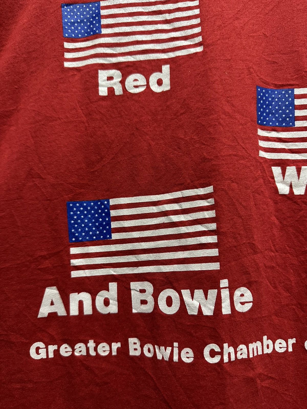 Band Tees × Vintage Vintage 90s Red White And Bowie Flag Usa Tee Size US XL / EU 56 / 4 - 3 Thumbnail