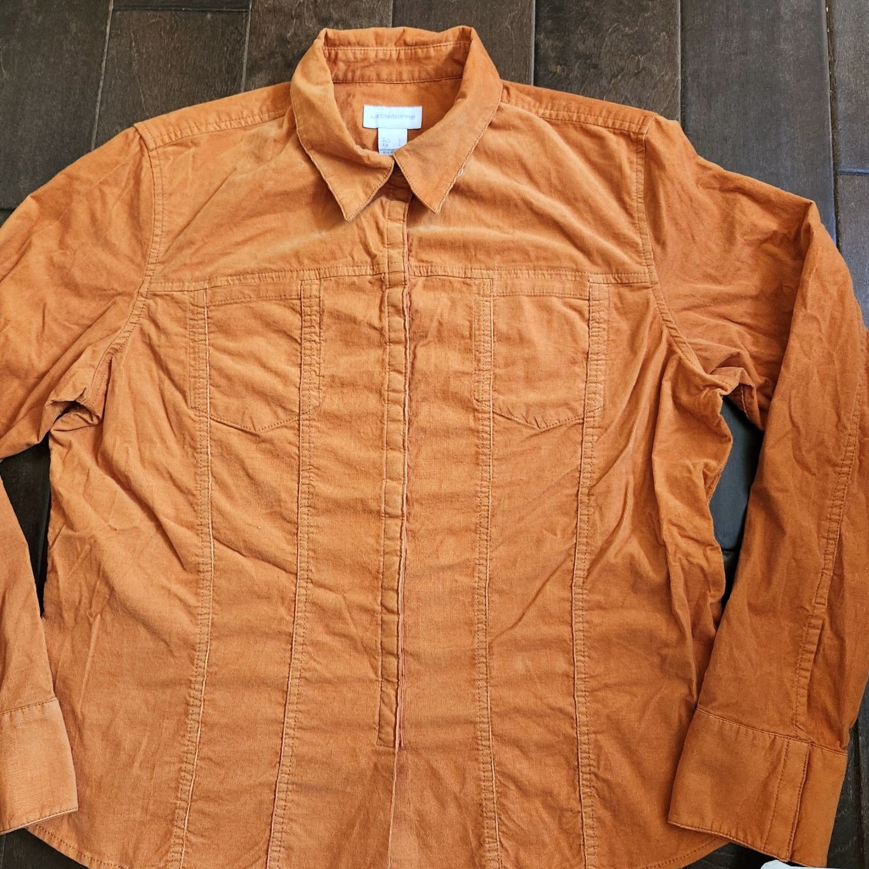 Liz Claiborne Liz Claiborne Shirt Juniors Orange Long Sleeve Button-Up L NWT Size L / US 10 / IT 46 - 4 Thumbnail