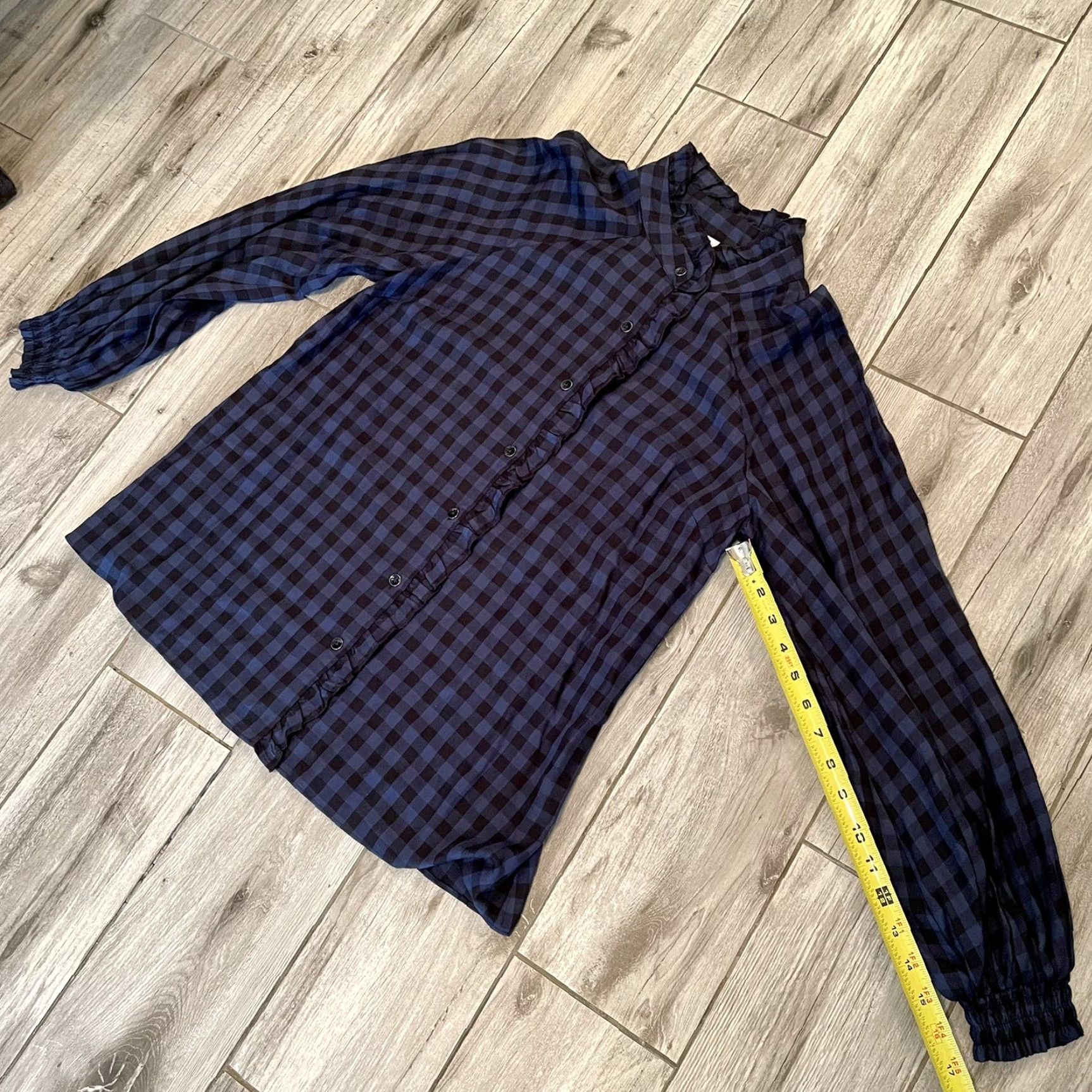 Vintage Cabi Aberdeen Blue Black Plaid Buffalo Check Ruffle Blouse Top S Shirt Womens Small Size S / US 4 / IT 40 - 4 Thumbnail