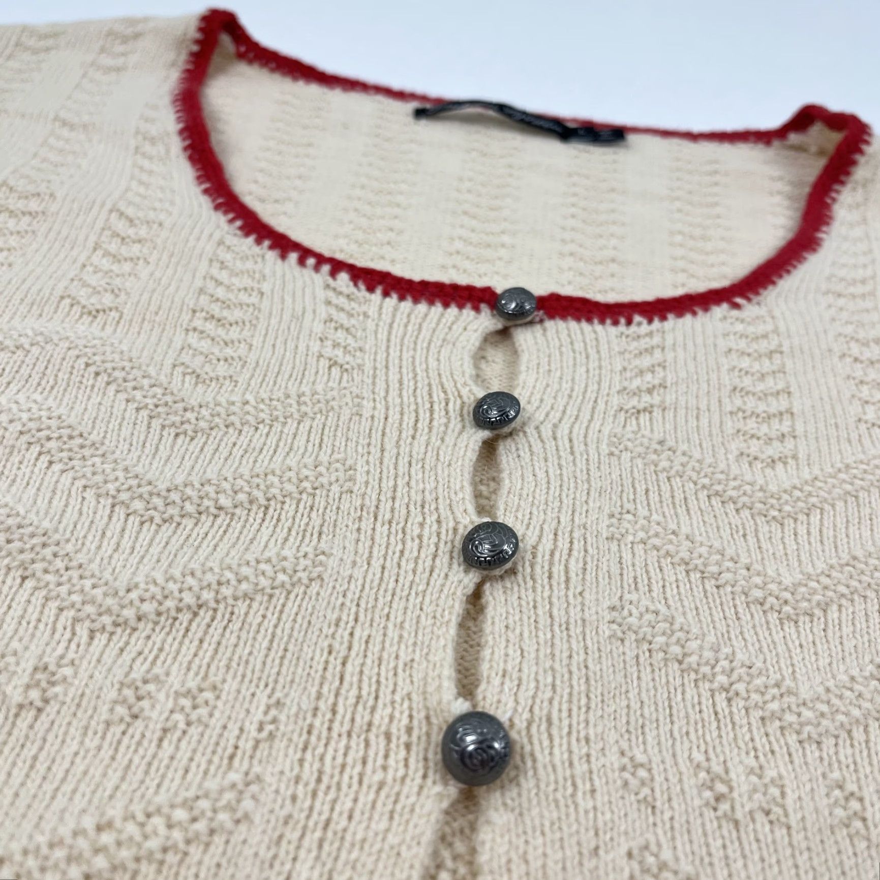 Vintage Gudrun Sjoden Cardigan Women Large Cropped Brown Red Knit Wool Alpaca Button Crew Neck Long Sleeve Size L / US 10 / IT 46 - 7 Thumbnail